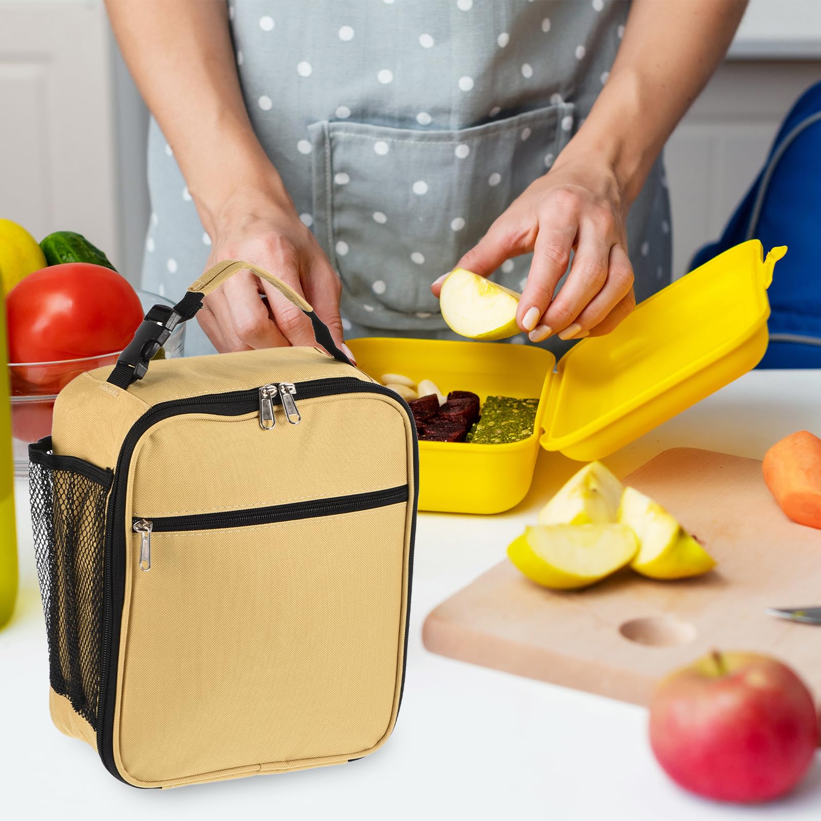 Bolsa de Almuerzo aislada, lonchera Impermeable con Bolsillos/asa, Bolsa de Almuerzo portátil, contenedor de Alimentos para Trabajo de Oficina, Picnic al Aire Libre, Color Caqui