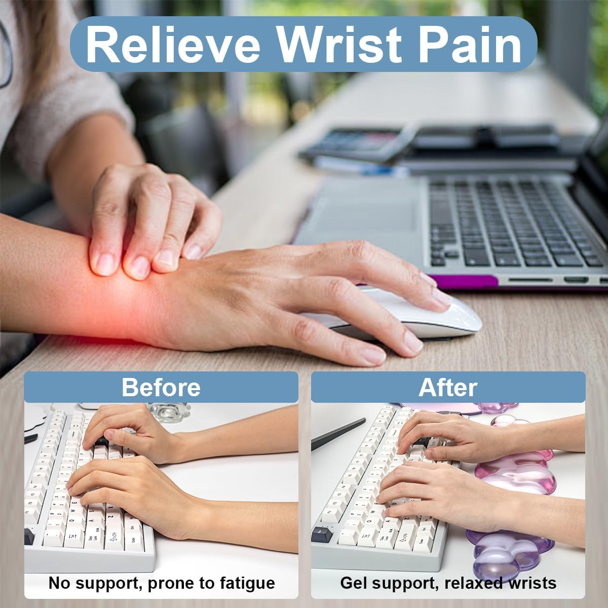Gel Cloud Mouse Pad with Wrist Rest for Keyboard and Mouse - Gradient Purple Pink Ergonomic Cloud Mouse Pad Office Accessories for Computer/Laptop/Gaming/Home/Office/Typing Pain Relief