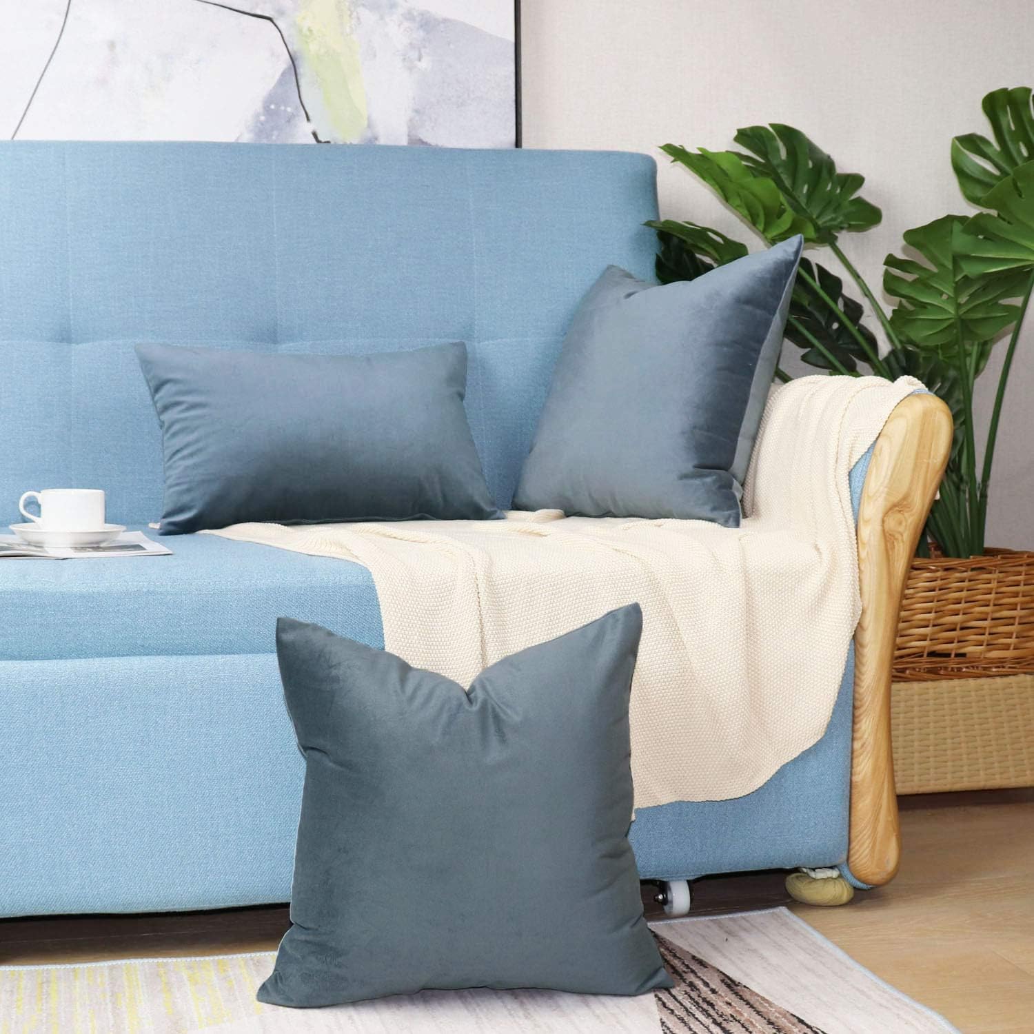 sykting Decorative Pillow Covers Solid Soft Cozy Velvet Throw Pillow Covers for Home New Year Christmas Decorations Pack of 2 18x18 inch Steel Blue