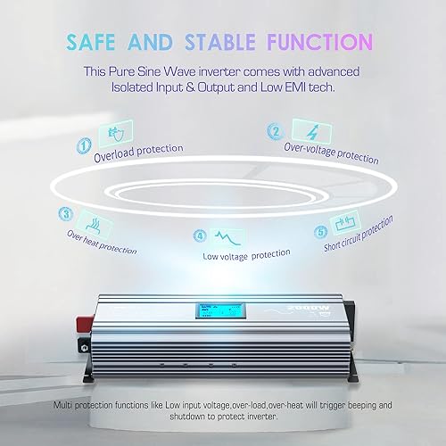 Miniatura 11 de LEESKY Inversor de corriente de onda sinusoidal pura de 1000 W, convertidor de 12 V CC a 120 V CA con control remoto LCD, fusibles certificados por