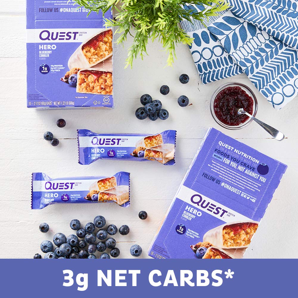 Quest Nutrition Blueberry Cobbler Hero Protein bar, Low Carb, Gluten