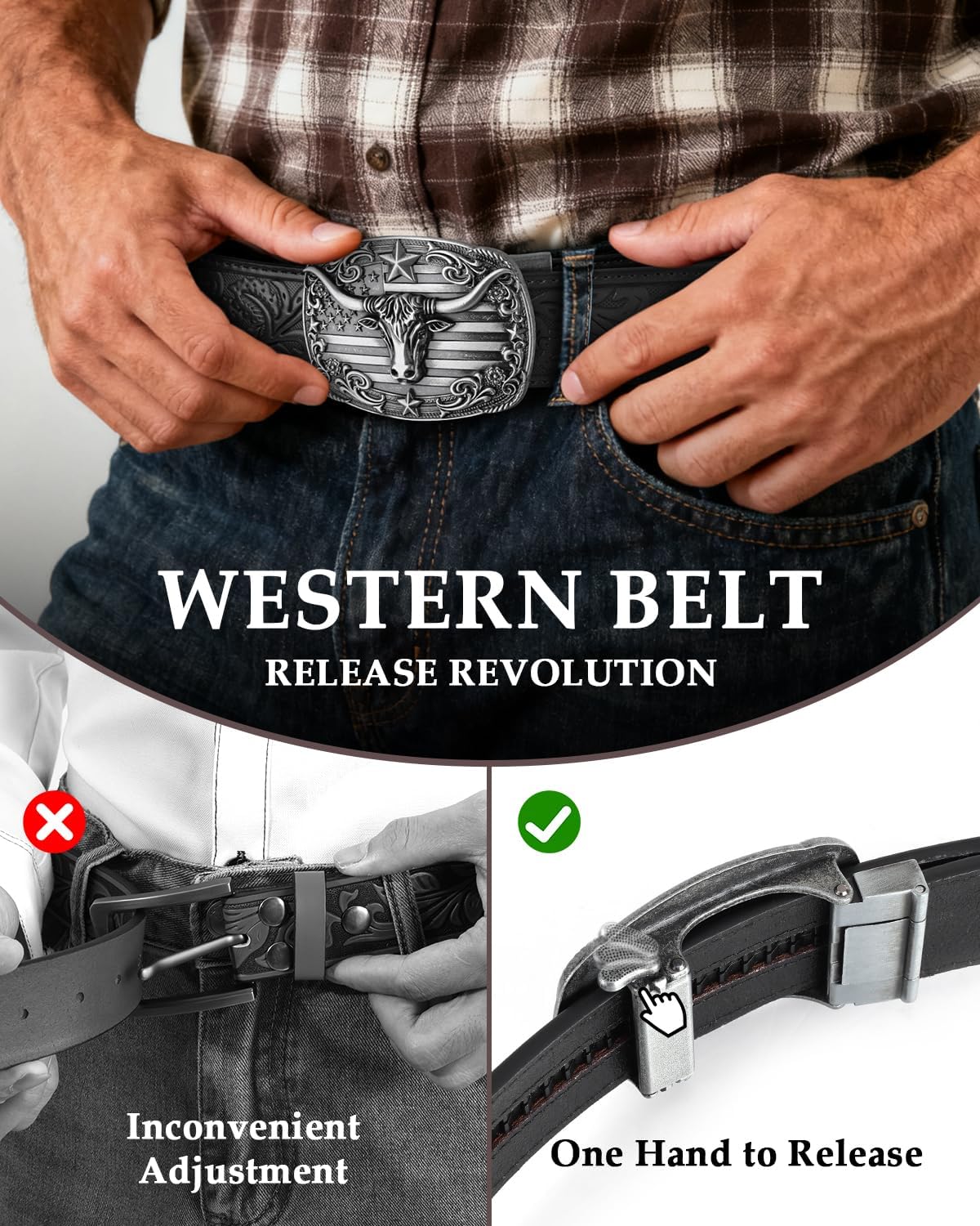 BELTROAD Western Ratchet Belts for Men Women Cowboy Belt Western Leather Ratchet Men's Slid Belt Gift, Cut for Fit