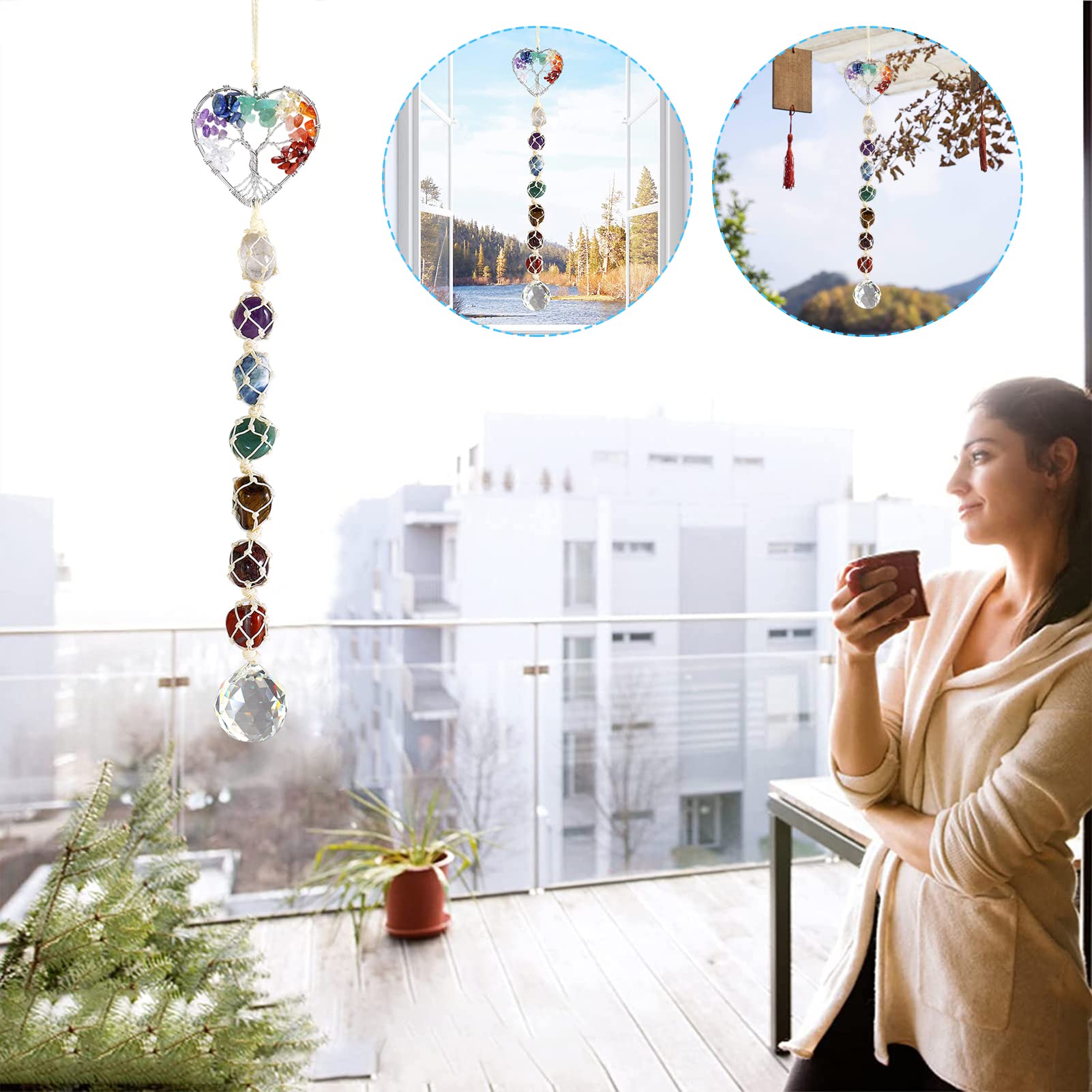 Décoration Murale En Cristal Brut 7 Chakras Avec Pierres Précieuses, Ornement Suspendu De