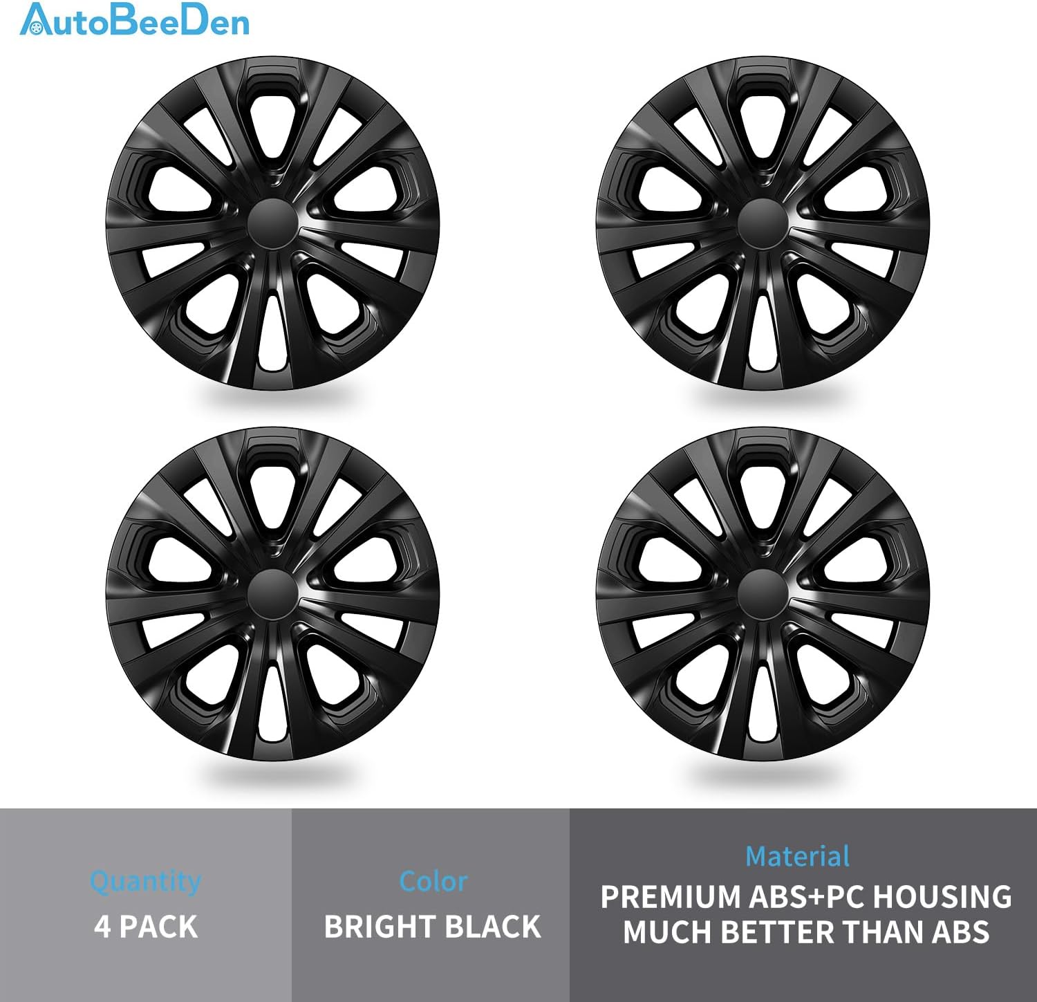 4-Pack Hubcaps Compatible with Toyota Prius 2019-2022, Prius Prime 2020-2022, Corolla Hybrid 2020-2024, 15 inch 15" Steel Wheel, Wheel Covers Skins, Snap On Tire Cover (Bright Black)