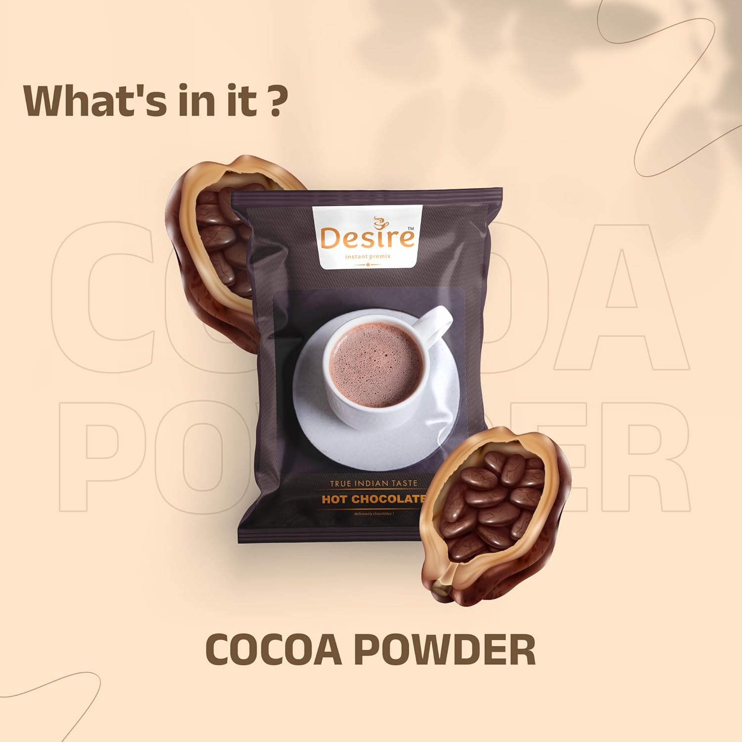 Desire Foods Hot Chocolate Instant Premix, 1Kg, For Both Manual And Vending Machines, Drink, Mix, Refreshing Taste Svhotcho_1000