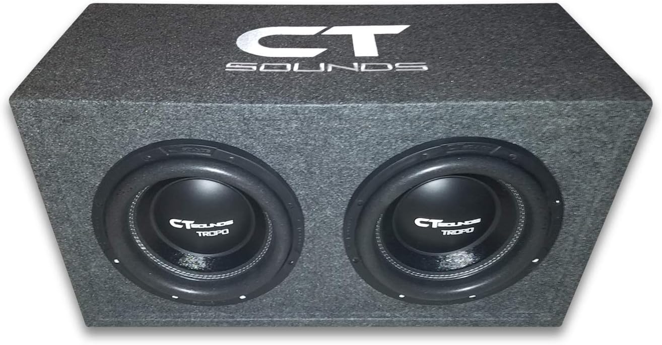 CT SOUNDS Dual TROPO 10 Inch Ported Car Bass Package – 1200W True RMS / 2400W Peak Power, Dual 4 Ohm Impedance, 2.5 Voice Coil, Rubber Suspension with Factory Tuned Ported Box – B-Box-D-10-3.0