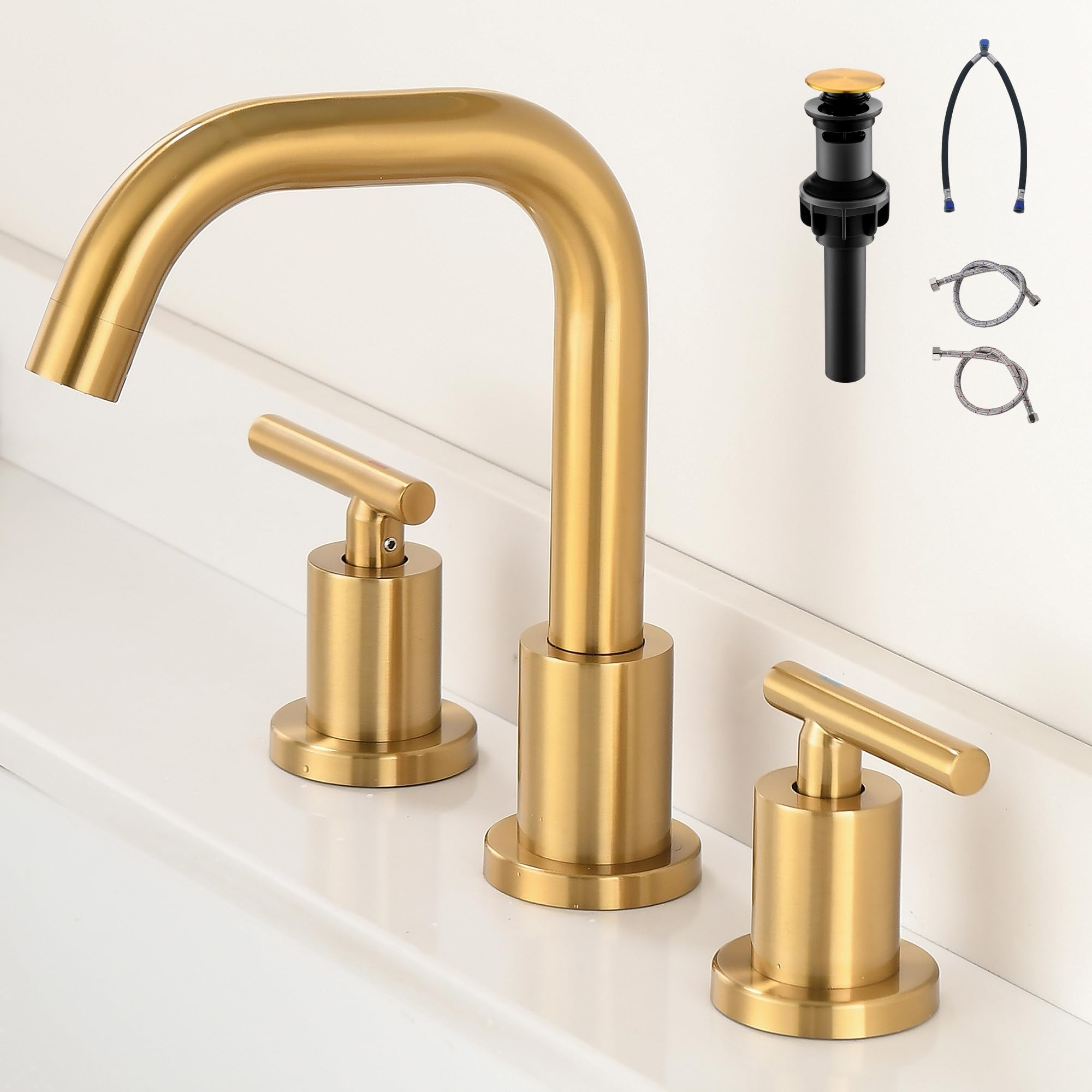 FROPO Brushed Gold Bathroom Faucet for Sink 3 Hole, 8 inch