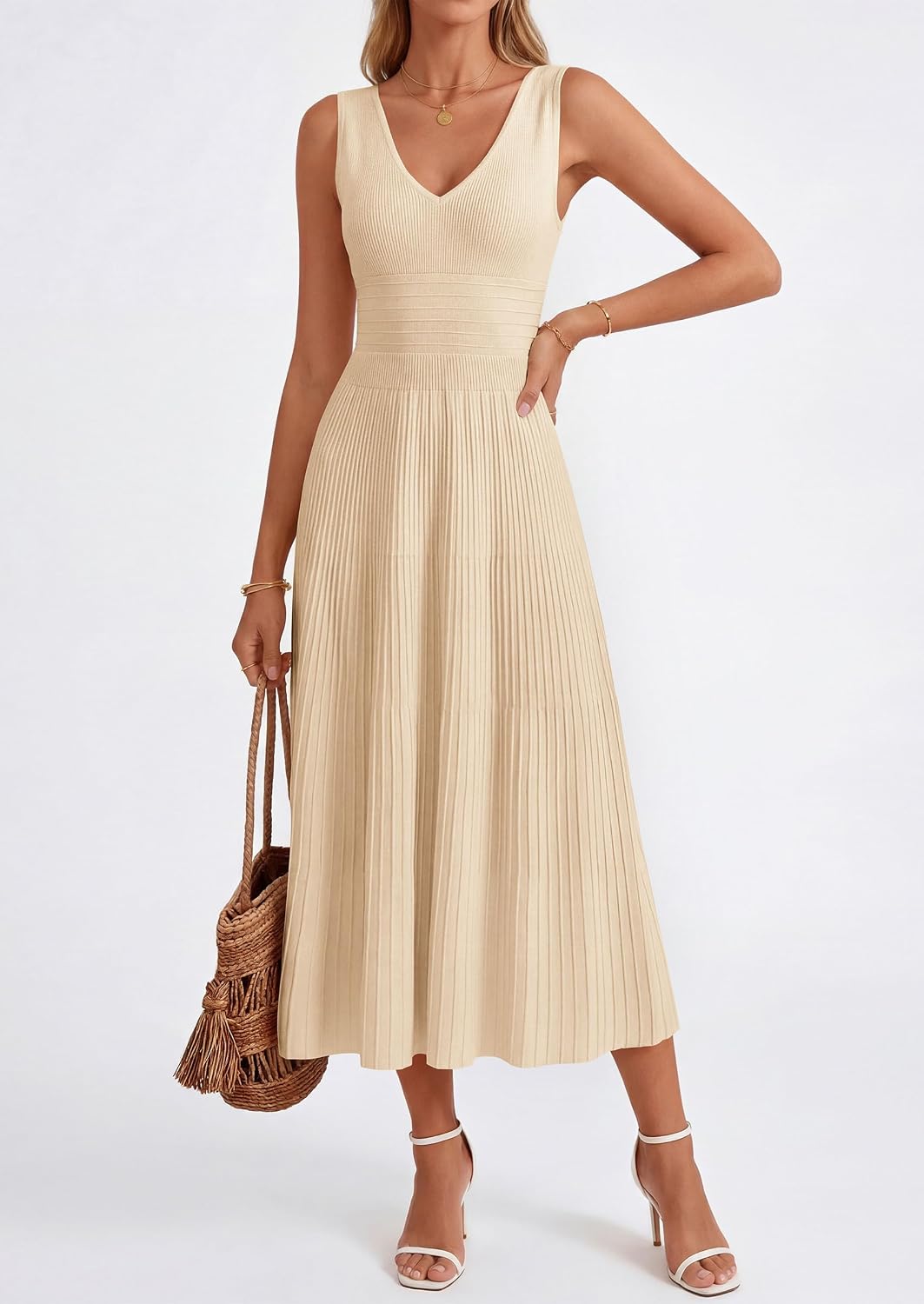 PRETTYGARDEN Women's Summer V Neck Pleated Midi Dress image 2