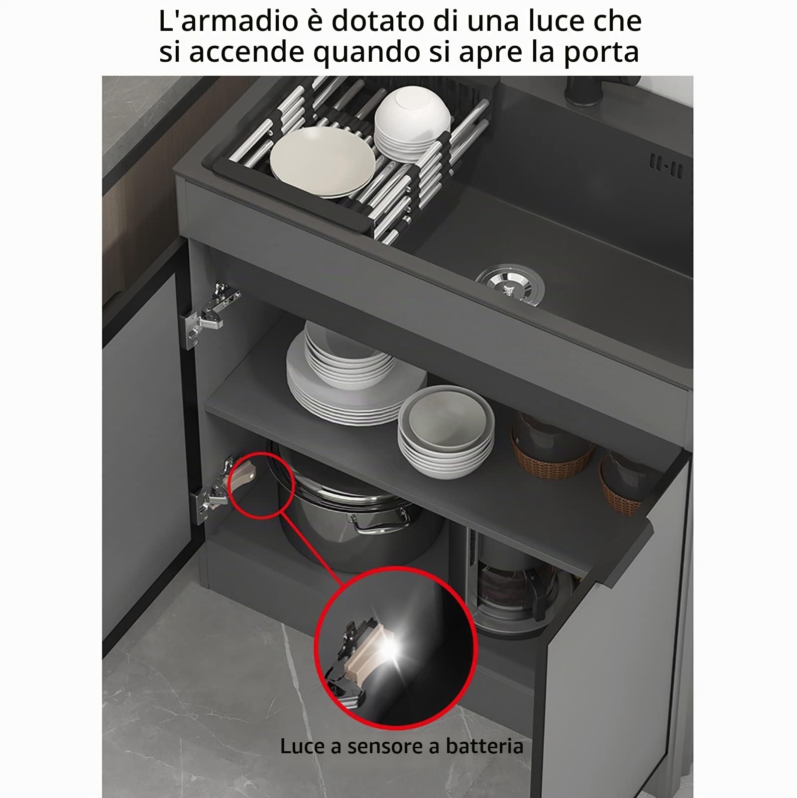Lavello da Cucina per Ristorante Commerciale con Mobile, Lavandino da Esterno Autoportante, con Rubinetto per Acqua Calda Fredda Distributore di Sapone, per Garage, Ristorante, Cucina, Lavanderia ( Co