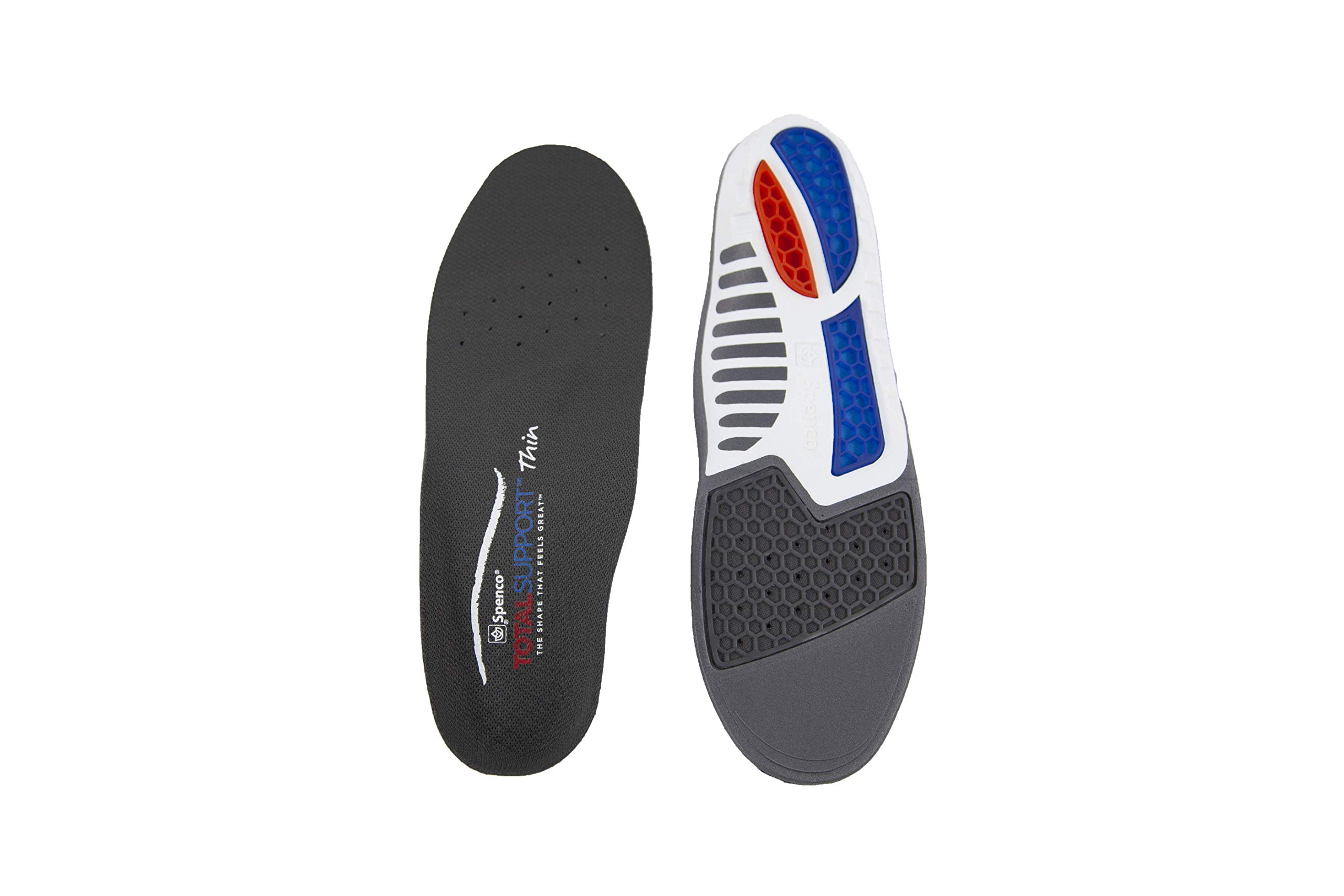 Spenco Total Support Thin Soletti - Supporto Arco E Sollievo Iperpronazione, Sistema Ammortizzazione 3-POD, Assorbimento Urti, Ideale Per Corsa E Scarpe Basso Volume