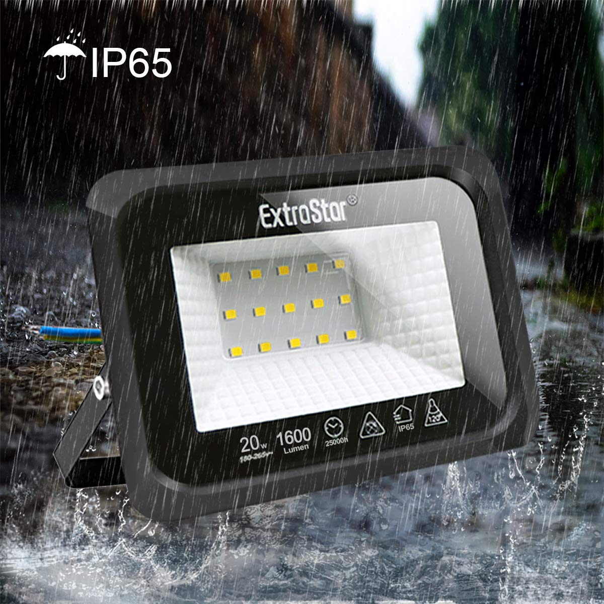 EXTRASTAR Lot De 2 Projecteurs LED Extérieur 20W 3000K - Spots Puissants IP65 Étanches Pour Jardin, Patio Et Garage