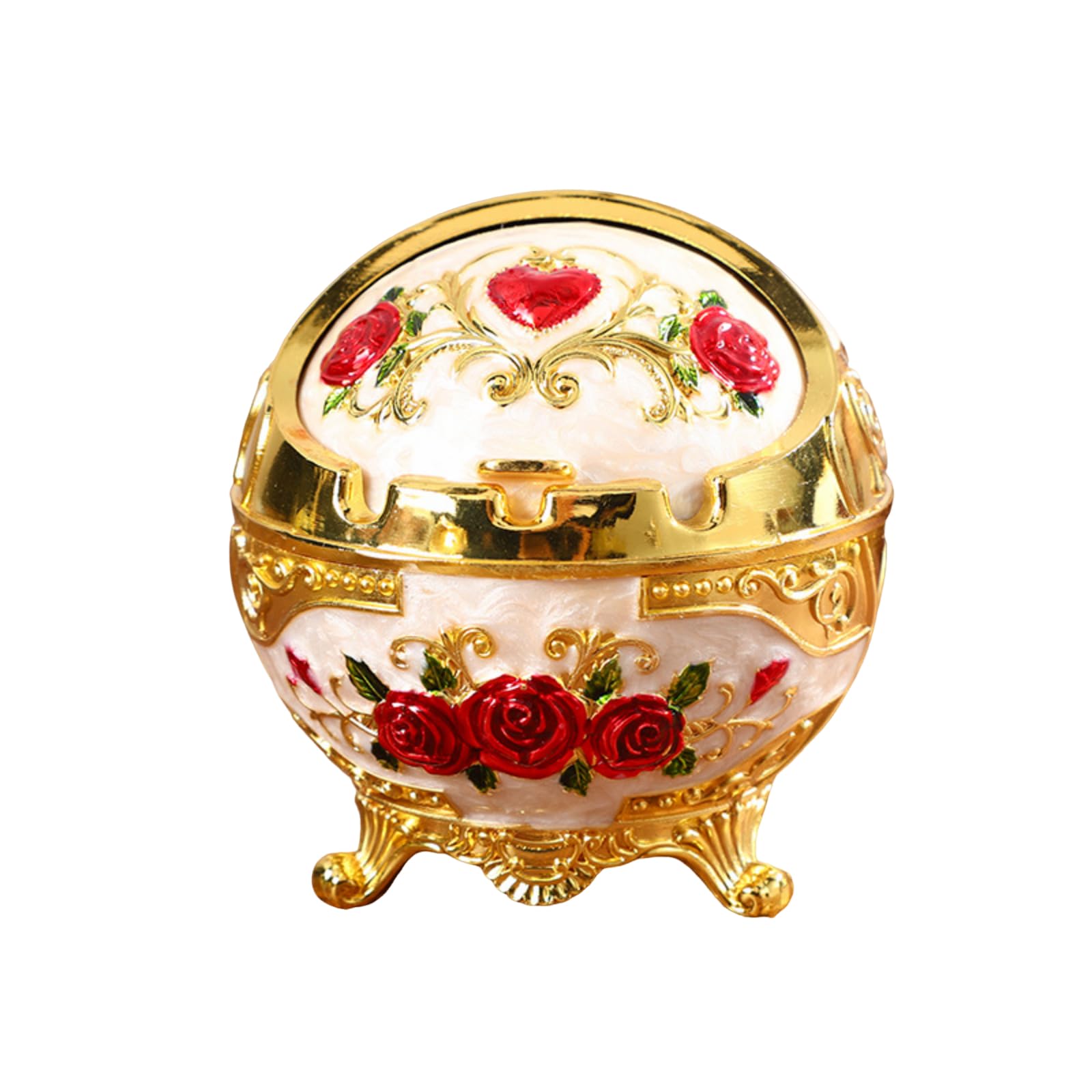 Vintage Windproof Rose Metal Ashtray with Lid Tabletop Portable Cigarette Ashtray for Outdoor Indoor Push Down Cigar Ashtrays Elegant Gift for Men Women