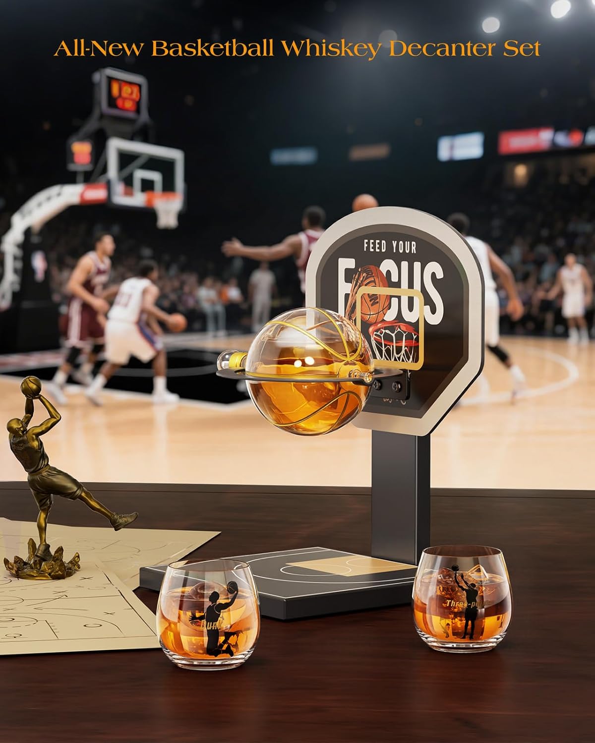 Kollea Basketball Whiskey Decanter Set with Black Court Stand & 2 Glasses, Stylish Liquor Decanter Gift for Men, Dad, Brother, Husband, Sports Lover - Birthday, Anniversary, Christmas, Retirement Gift - Image 3