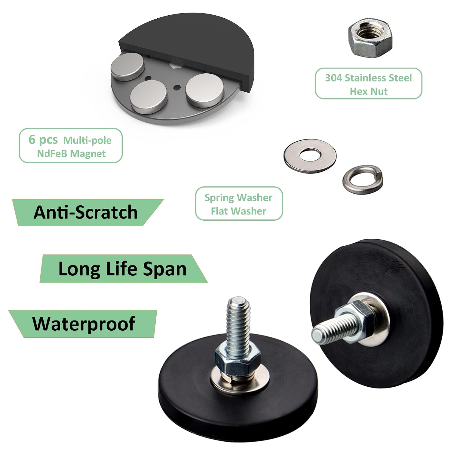 MUTUACTOR 4pcs Neodymium Magnet Base with Rubber Coating and 1/4”-20 Male Threaded Stud, Vertical Magnetic Pull-Force 18.5lbs No-Slip,Anti-Scratch Strong Magnet Mount for Camera, Pan Heads…