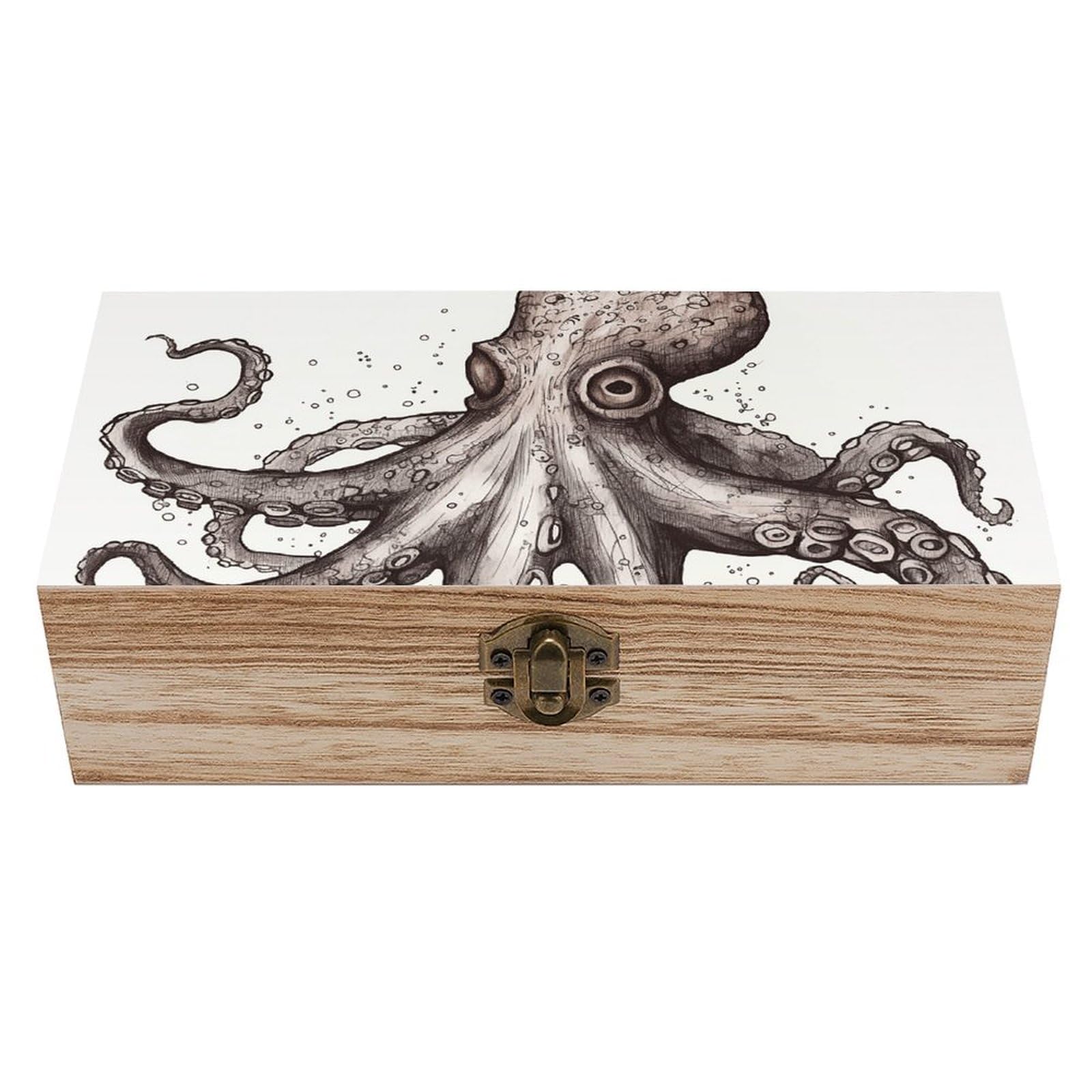 LZQPOEAS Octopus Wooden Storage Box Small Decorative Box with Hinged Lid Handmade Elegant Keepsake Storage Box for Jewelry, Photos, Trinkets, Letter Gifts, Small Heirlooms
