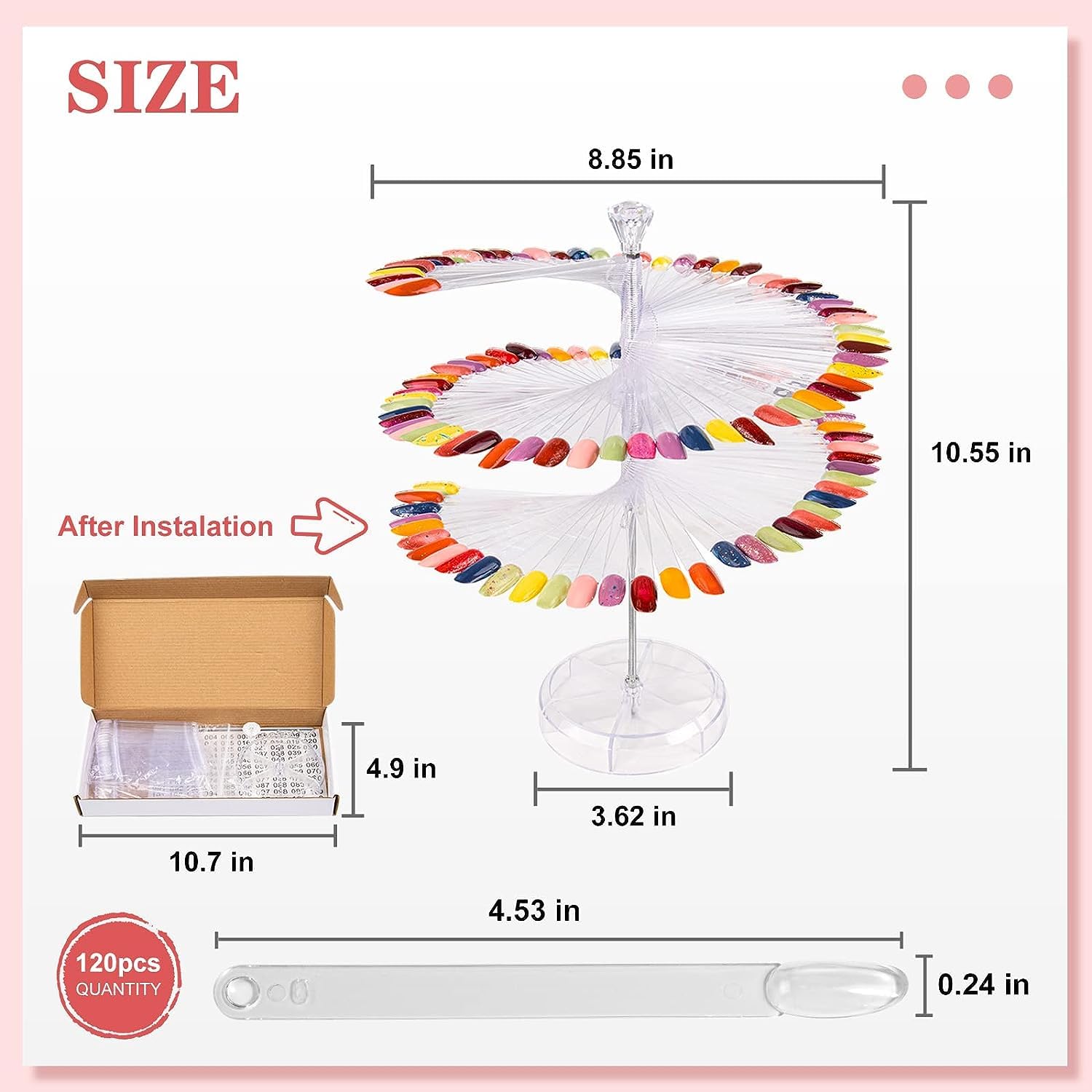 COSLUXE False Nail Practic Tips Nail Color Display, Nail Art Color Chart Display Stand Spiral False Nails Display Shelf Practice Tools For Solon Nails Polish Gel Show (120 pcs, Transparent) 1