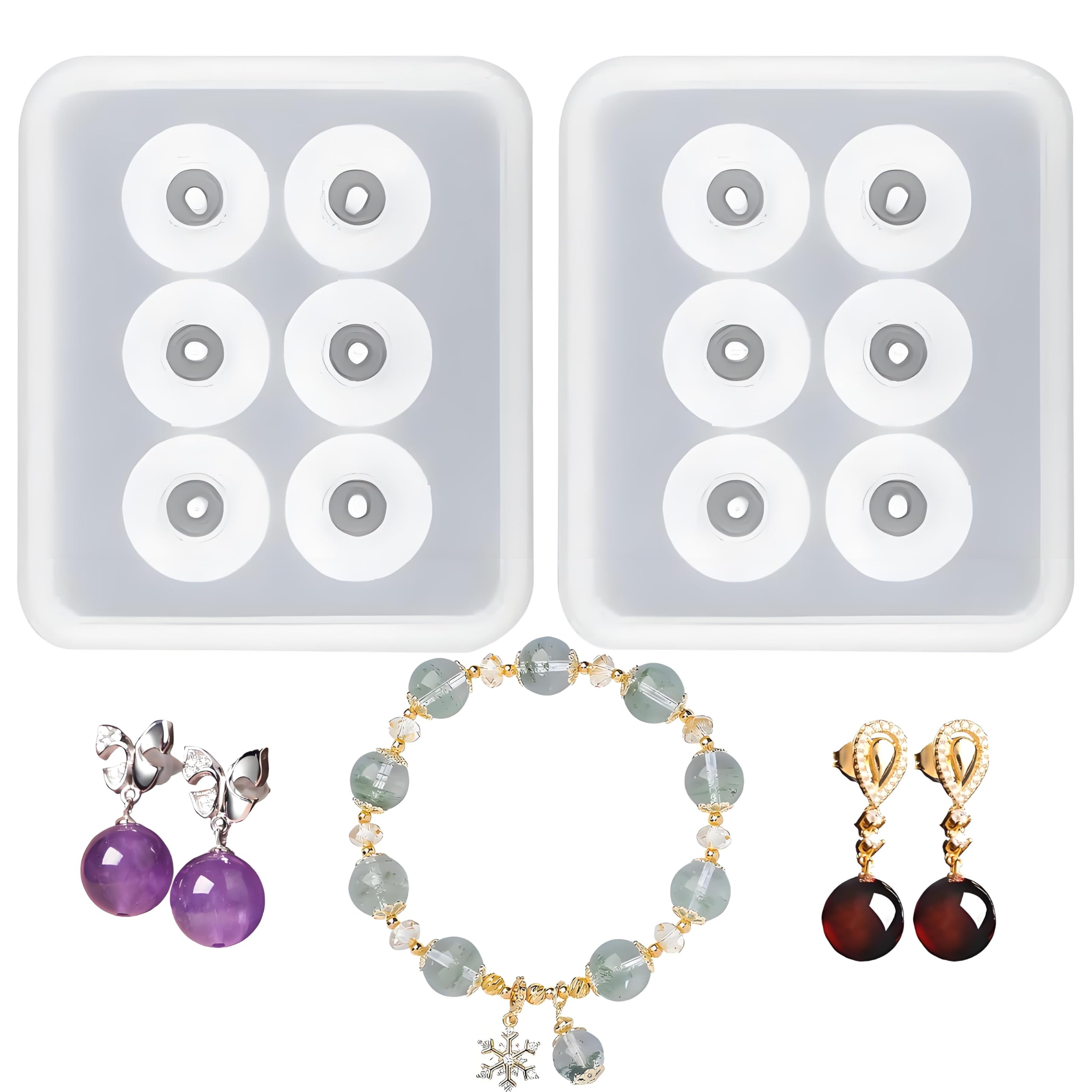 Bexal Silikon-Perlenformen mit Löchern, 2er-Pack, 6-fach rundes Design (TP263)