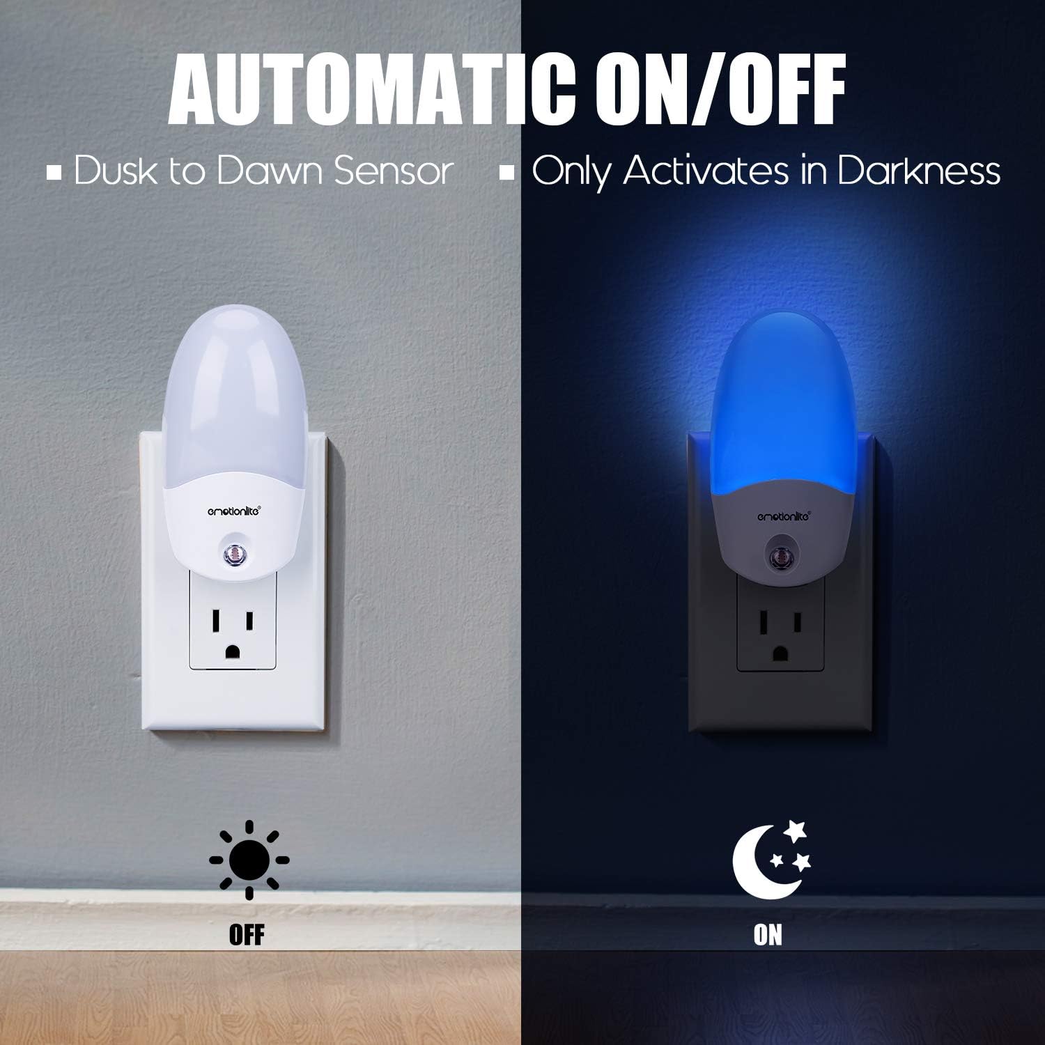 Plug in Night Light, Emotionlite Multi-Color Rotating LED Nightlight, for Kids, Adults, Bedroom, Bathroom, Hallway, Stairways, Kitchen, Corridor, UL Listed, 4 Pack