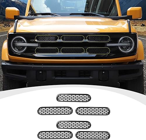 Para insertos de parrilla Bronco, 6 piezas de cubierta protectora de malla de rejilla frontal con clip compatible con accesorios exteriores Ford