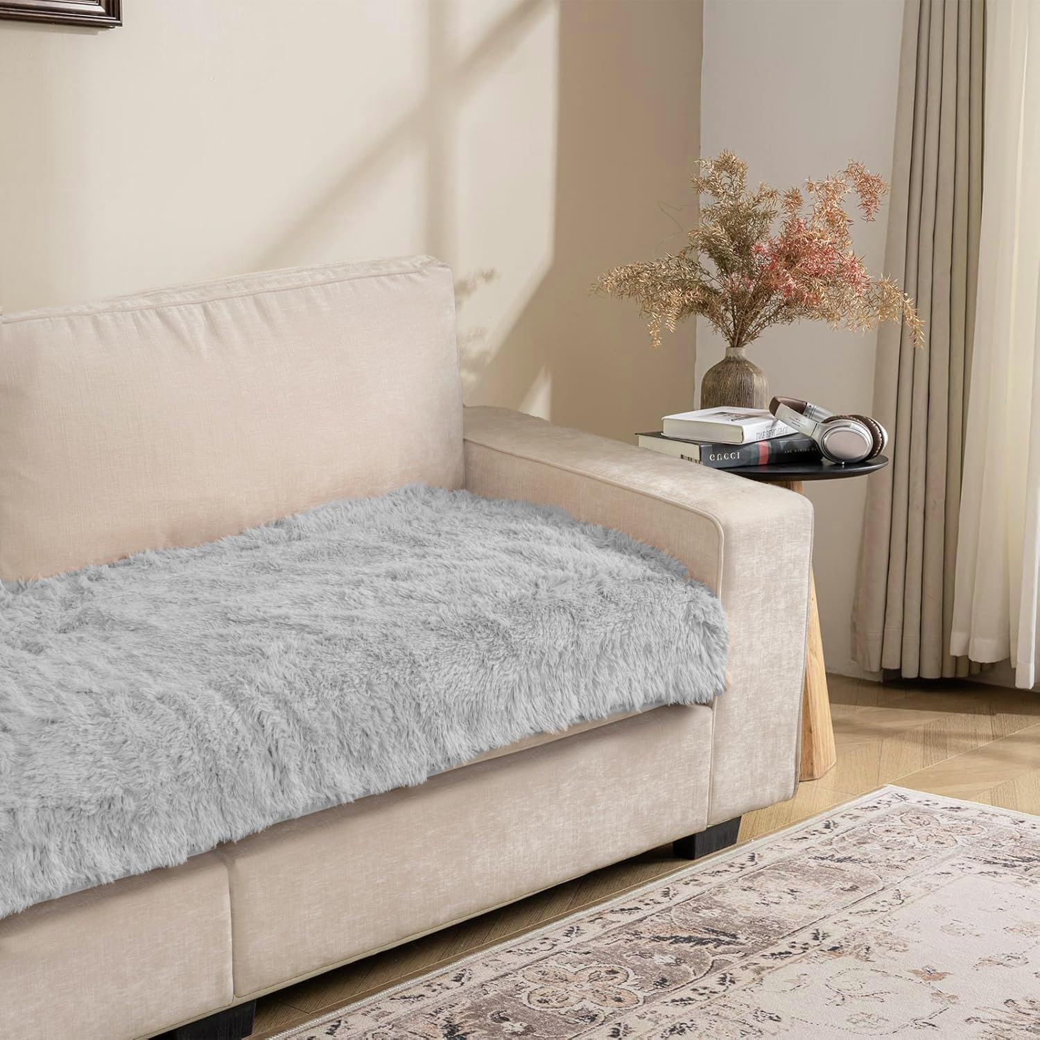 Dogs/Cats Bed Mats, Dog Pad Washable Removable Couch Cover with Anti-Slip Back, Plush Long Fur Mat, Perfect for Small, Medium and Large Dogs.(Light Gray, 30"x70") 30"x70" Light Gray