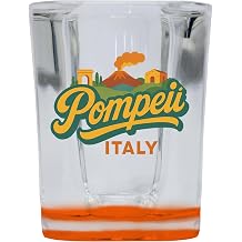 Pompeii Italy Typographic Design Souvenir 2 oz Square Shot Glass Orange Base