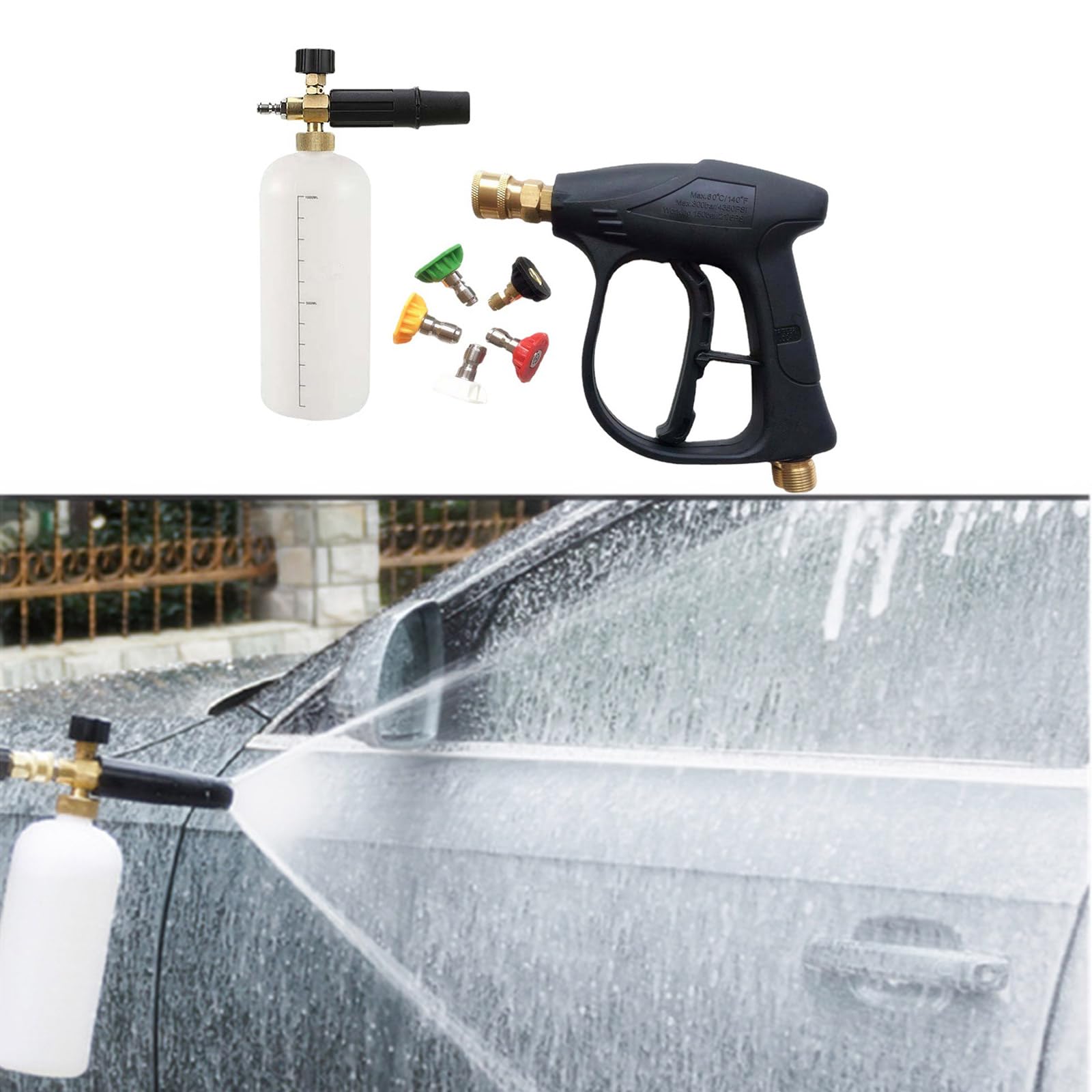 4350PSI Herramientas de limpieza Hidrolimpiadora de alta presión con pistola de espuma de 1/4 pulgadas Conexión rápida Accesorios de lavado Purificador de agua