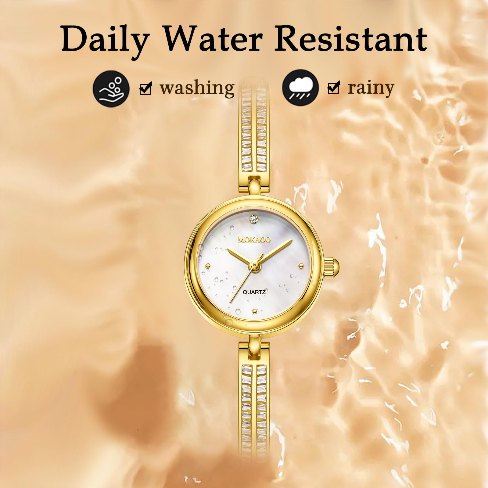 findtime Damenuhr Gold Uhr Damen Gold Armbanduhr Damen Goldene Uhr Kleine Damenuhr Silber mit Baguette-Schliff-Kristallen für den Täglichen Gebrauch