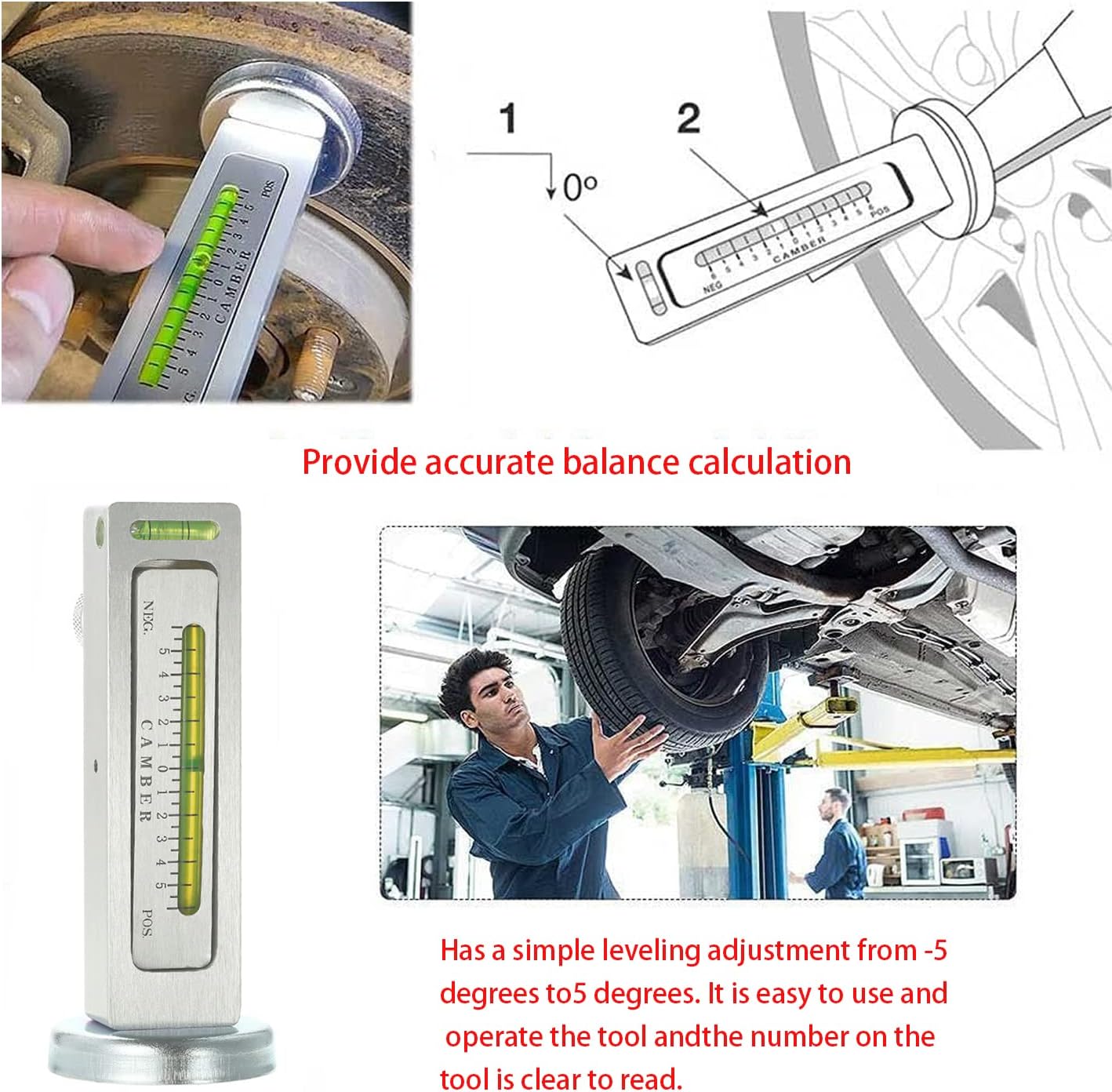 AICEL Adjustable Magnetic Gauge Tool, Automotive Universal Repair Accessories, Camber Castor Strut Wheel Alignment Tools for Car, Truck Camber, Castor Strut, RV, Tire Repair image 5