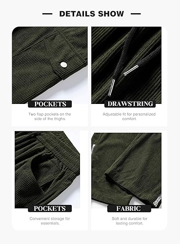 Vista 4 de JMIERR Men's Fashion Corduroy Pants - Elastic Waist Drawstring Joggers with Flap Pockets