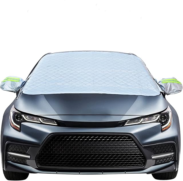 Car Front Windscreen Cover, Windshield Magnetic Snow Cover Protector Heavy Duty Ultra Thick with Side Mirror Cover Snow Ice Frost Sun UV Dust Water Resistant in all Weather148x116cm)