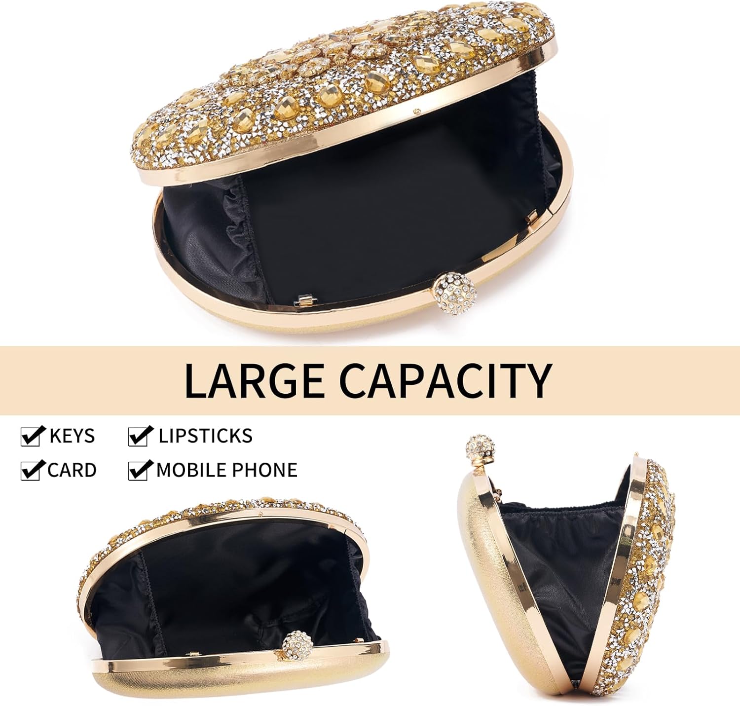 Sparkly Women's Evening Clutch Purses Rhinestone Bag Luxury Handbags For Weddings Formal Prom Party