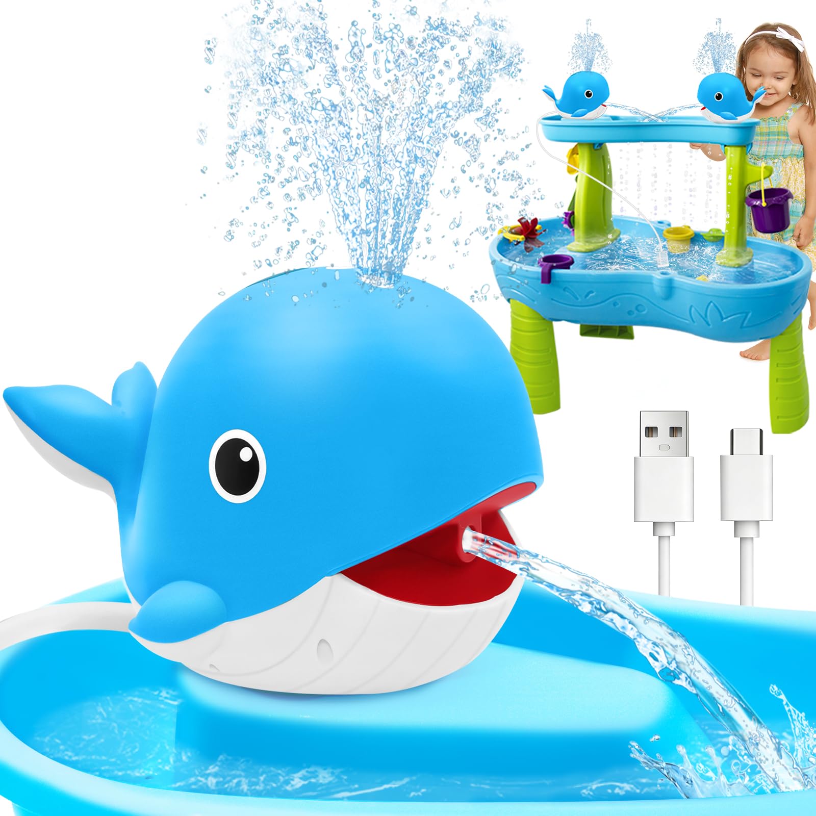 Infowush Water Table Pump, Rechargeable Water Pump for Water Table, Blue