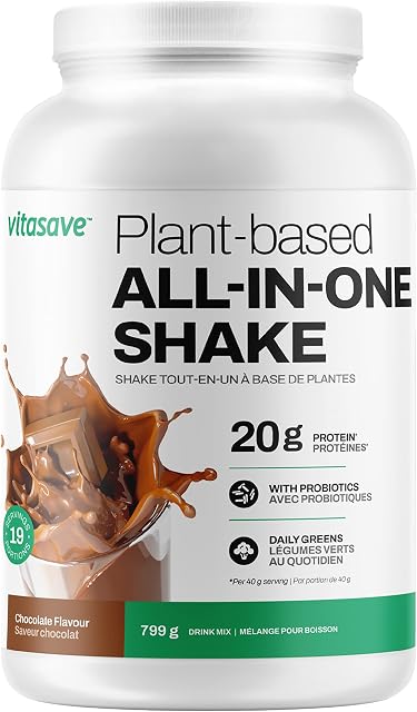 Vitasave Plant-Based Protein Powder – All-In-One Meal Replacement with 20g Pea & Rice Protein, Superfoods, Probiotics & Vitamins – Vegan, Non-GMO, Gluten-Free, Soy-Free – 19 Servings