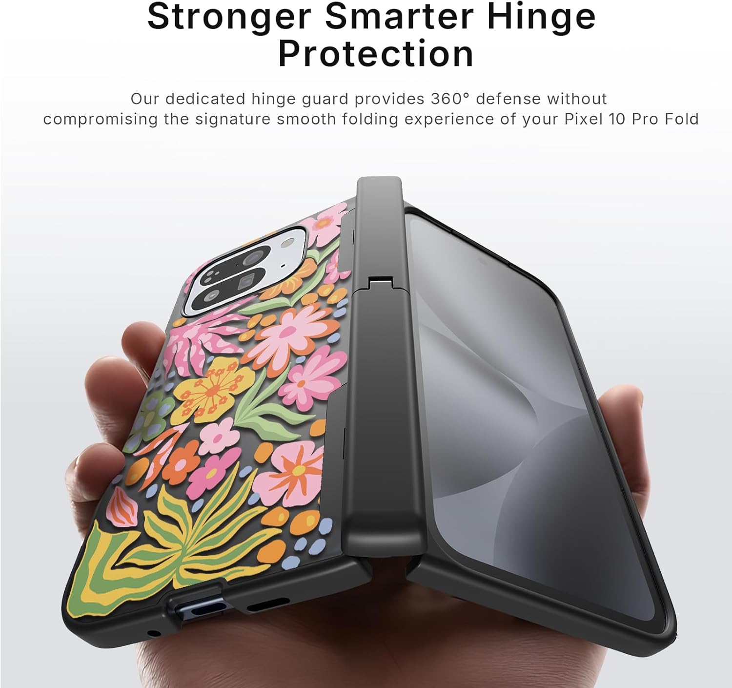 Magnetic for Google Pixel 10 Pro Fold Case with Magsafe - Built-in [Screen Protector] [Hinge Protection] [Kickstand] - Full Body Protective Phone Case - Passion Flower Black