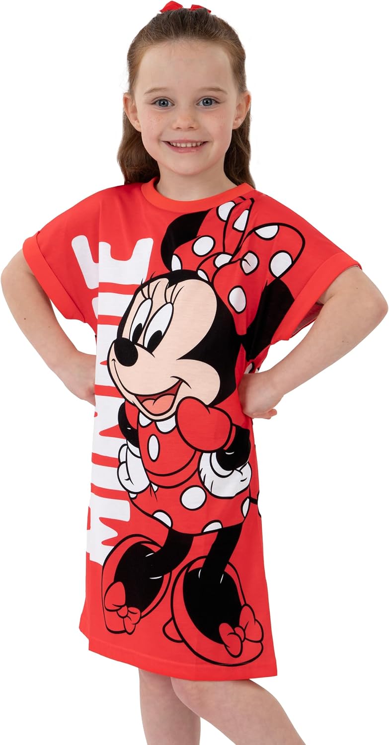 Disney Minnie Mouse Nightgown For Girls, Minnie Mouse Girls Nightgown, Polka Dot Kids Sleepwear For Summer, Red 3T