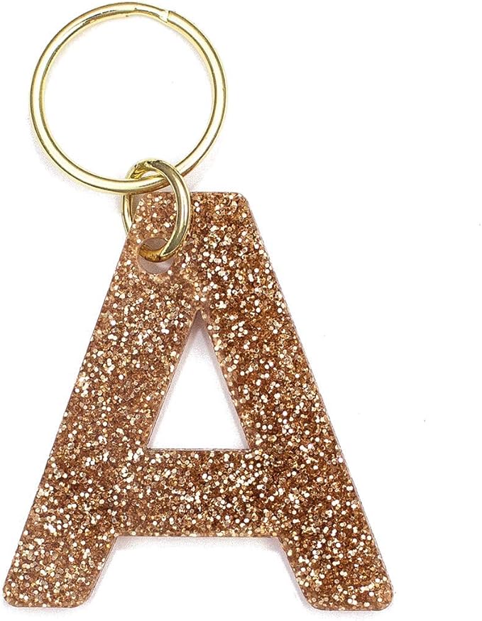 Letter A Keychain Accessories for Women and Girls, Gold Glitter Initial