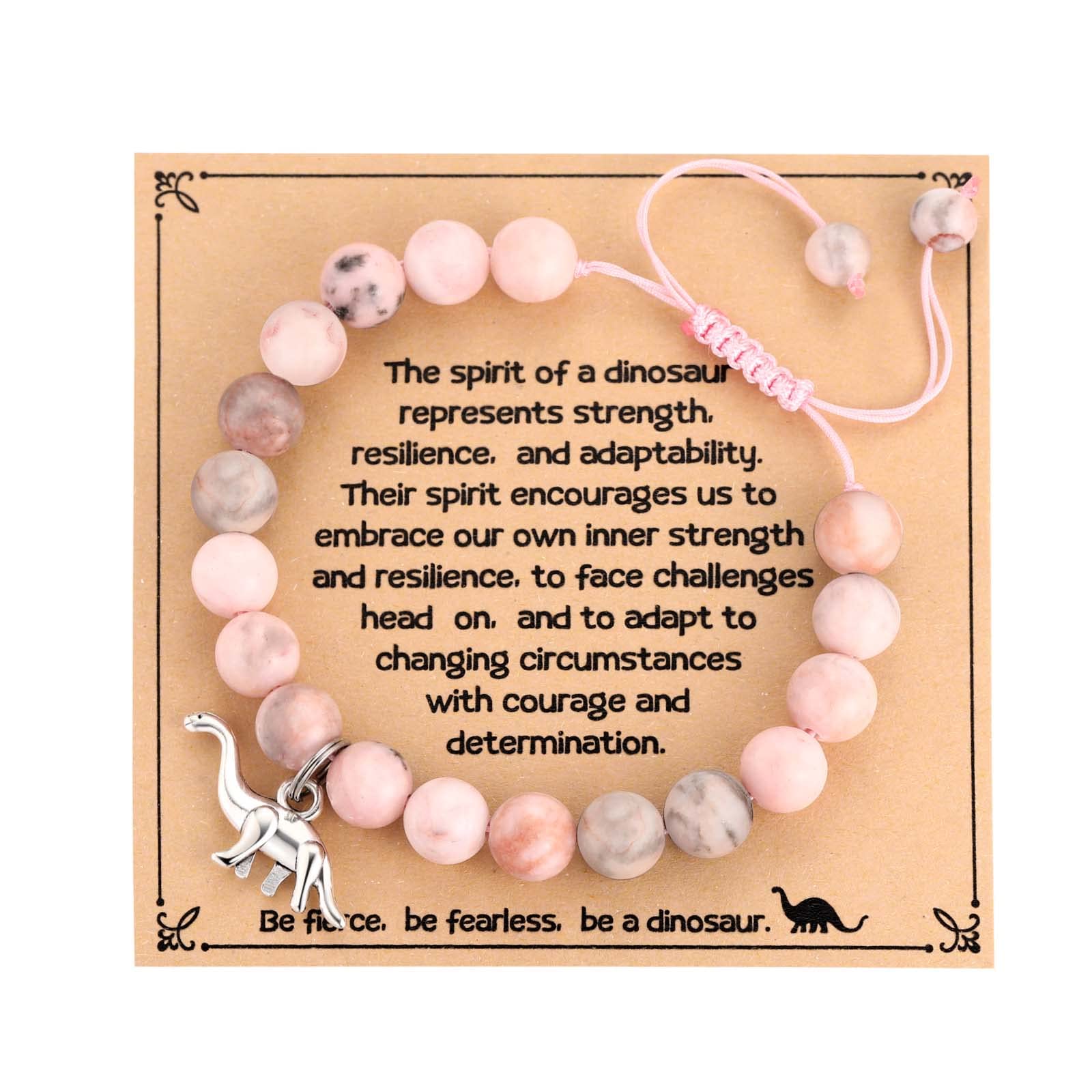 MIXJOY Dinosaur Bracelet for Teenager, Dinosaur Charm Jewelry Pink Rope Braided Beads Bracelet Gifts for Little Niece Granddaughter Cousin, Dinosaur Lover Birthday Graduation Friendship Gifts
