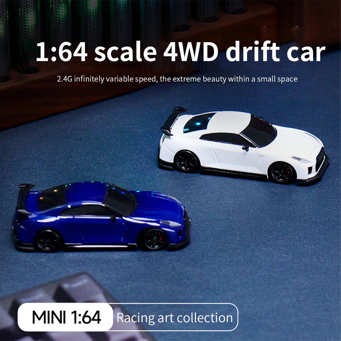 NULA 2,4 GHz 4 CH 1:64 Mini RC Drift Auto, Desktop 4 WD RC Drift, con illuminazione a LED, proporzionale gas e sterzo e 2 modalità di velocità, auto sportiva per adulti