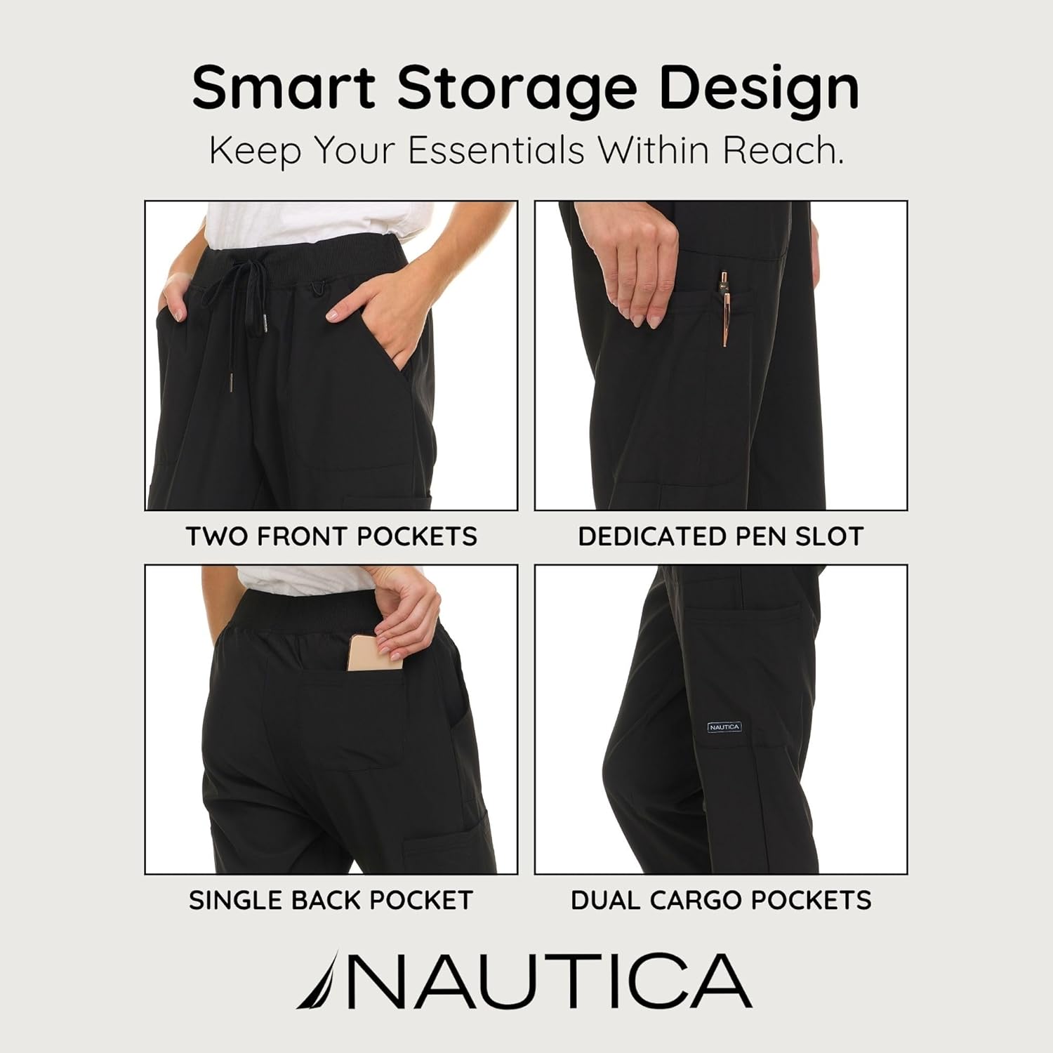 Nautica Scrub Pants for Women, Breathable Drawstring Jogger Scrubs for Women, 5 Pocket Stretch Soft Scrub Bottoms for Woman - Image 3