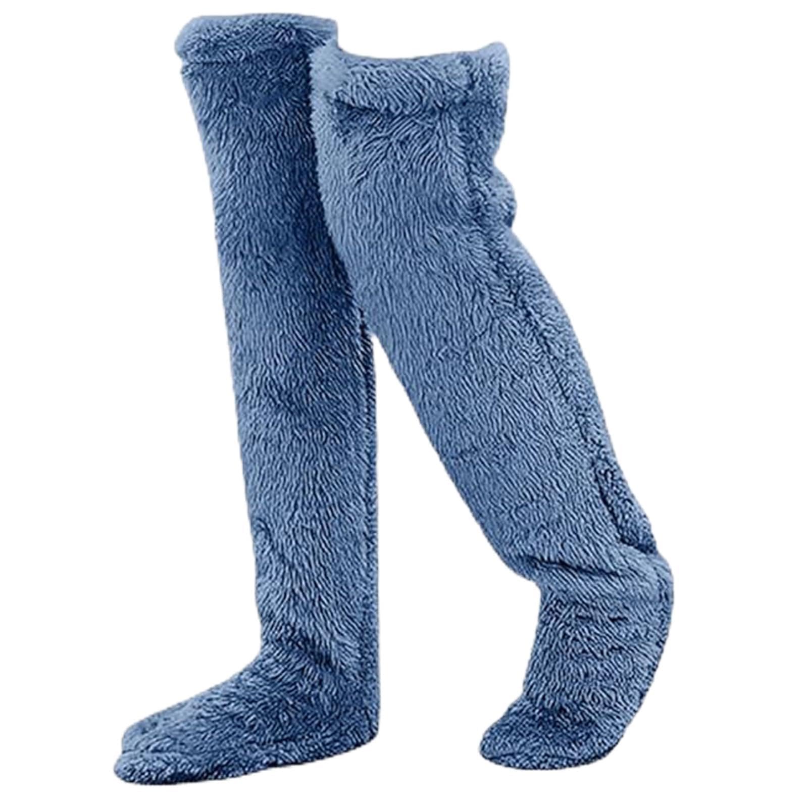 Anjoize Goose Down Knee Socks for Christmas, Soft Cozy Over The Knee Long Tube Sock, Warm and Fluffy, Suitable for Winter (Blue)