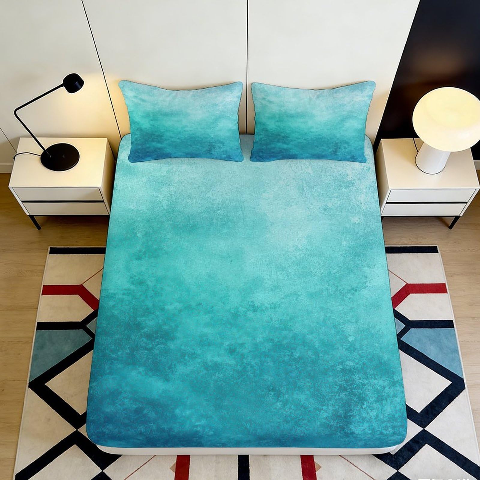Jqzkxnhpbr Style-2 3D Printed Ocean Blue Gradient Fitted Sheet Microfiber Soft Breathable Aqua Wave Bed Cover For Bedroom Dorm Decor 90X200x25cm