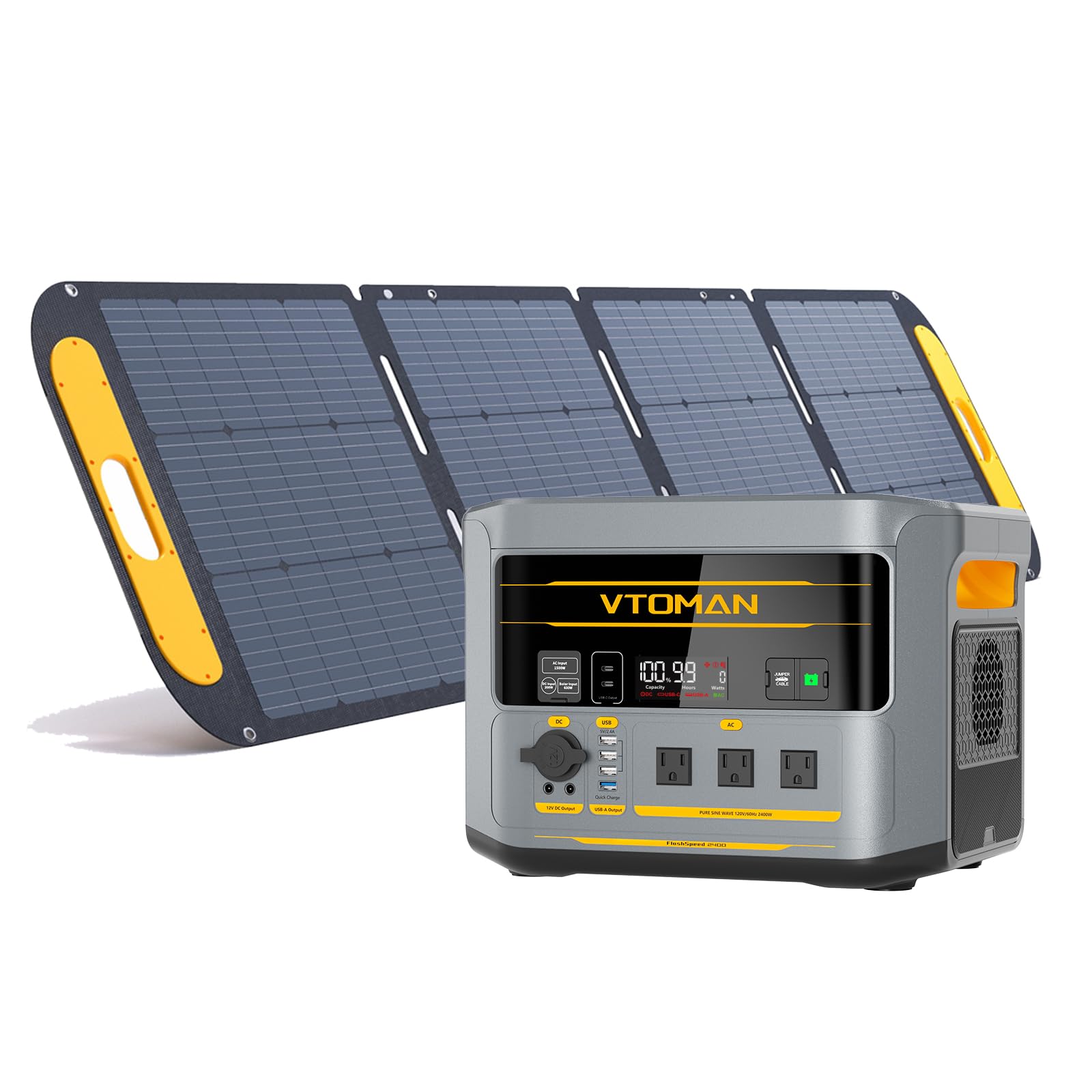 VTOMAN FlashSpeed 2400 Portable Power Station With 200WPro solar panel, 1408Wh LiFePO4 (LFP) Battery, Full Charge in 58 Min,2400W(Peak 3200W) Solar Generator for Home Backup Power, Camping & RVs