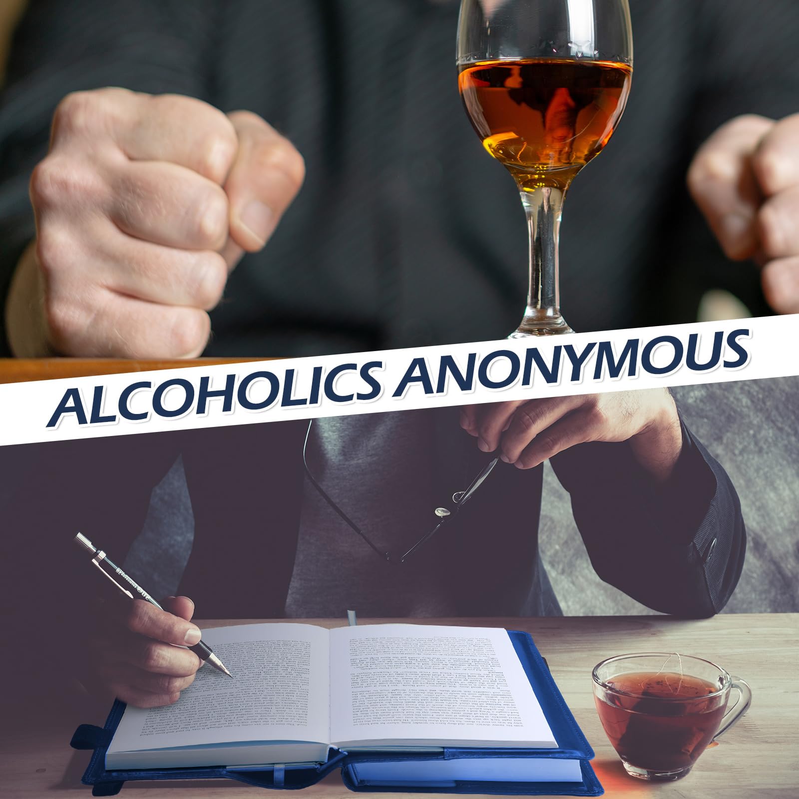 Double AA Big Book Cover & 12 Steps & 12 Traditions | By Galileo | Perfect Gift (Serenity Prayer/Coin Pocket/Black