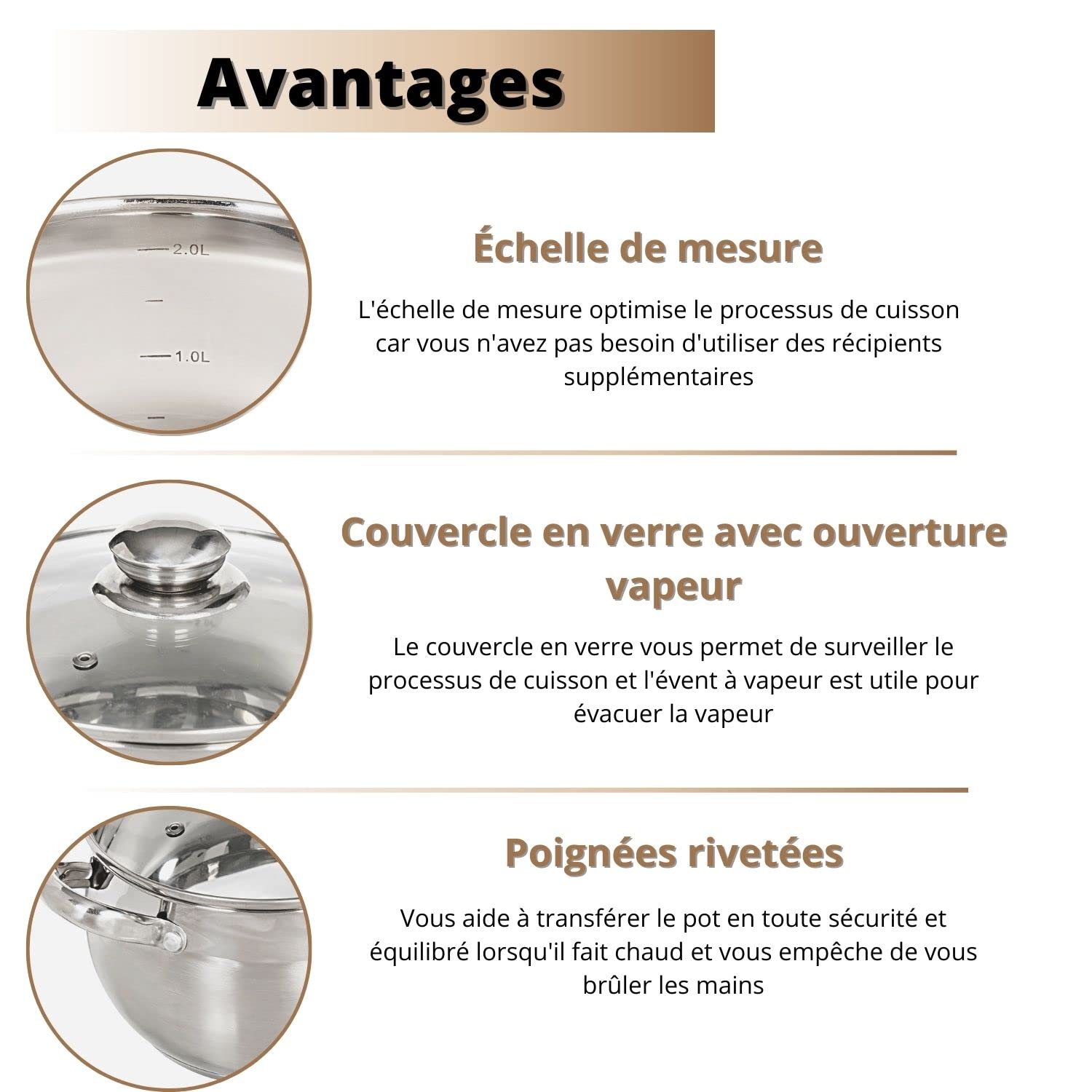 Daniks Classic Faitout en acier inoxydable avec couvercle en verre pour induction 3 l Ø 18 cm