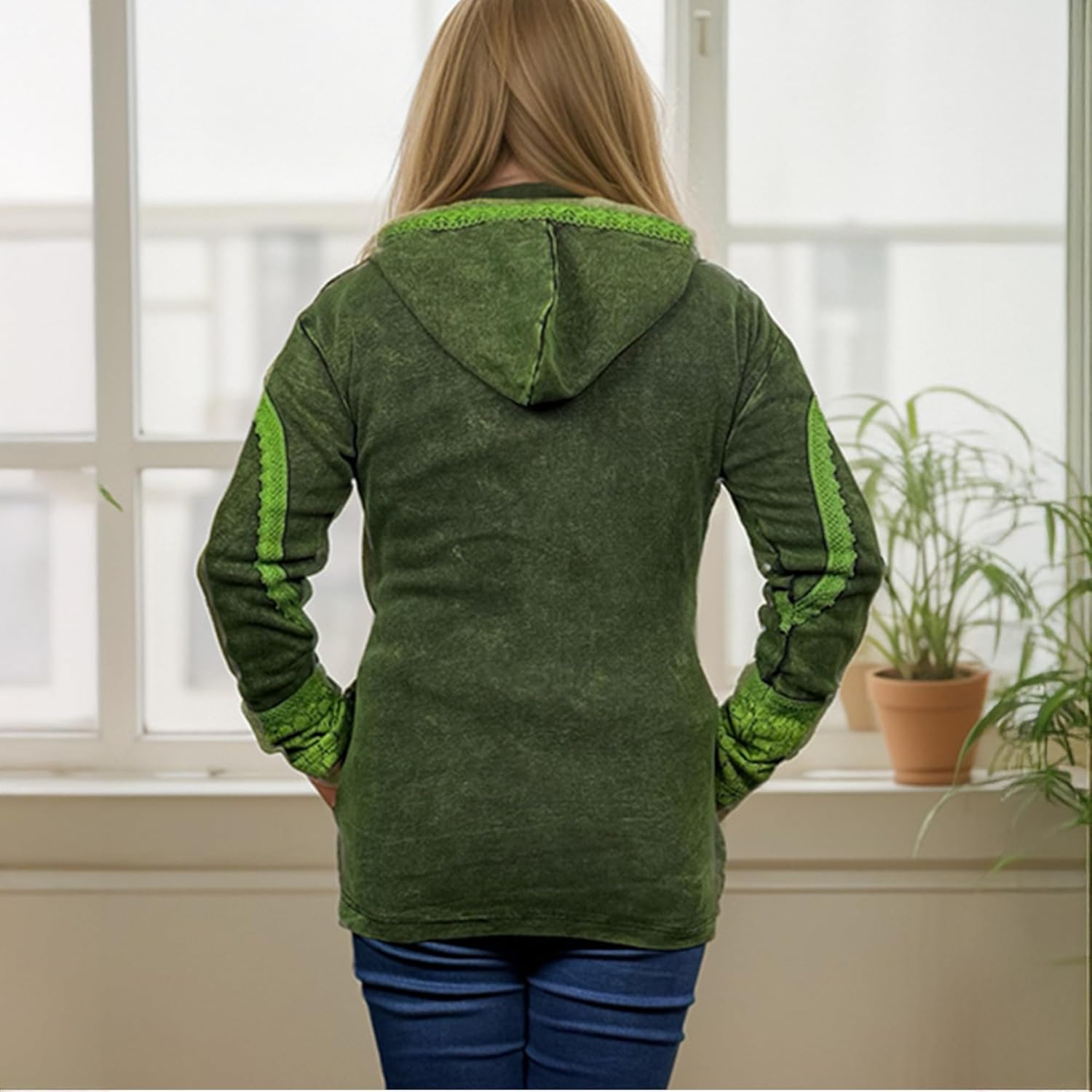 Agan Traders 2026 Zip Up Hoodies for Women - Bohemian Rib Knit Cotton Distressed Embroidered Sweatshirt Jackets for Women - Image 4