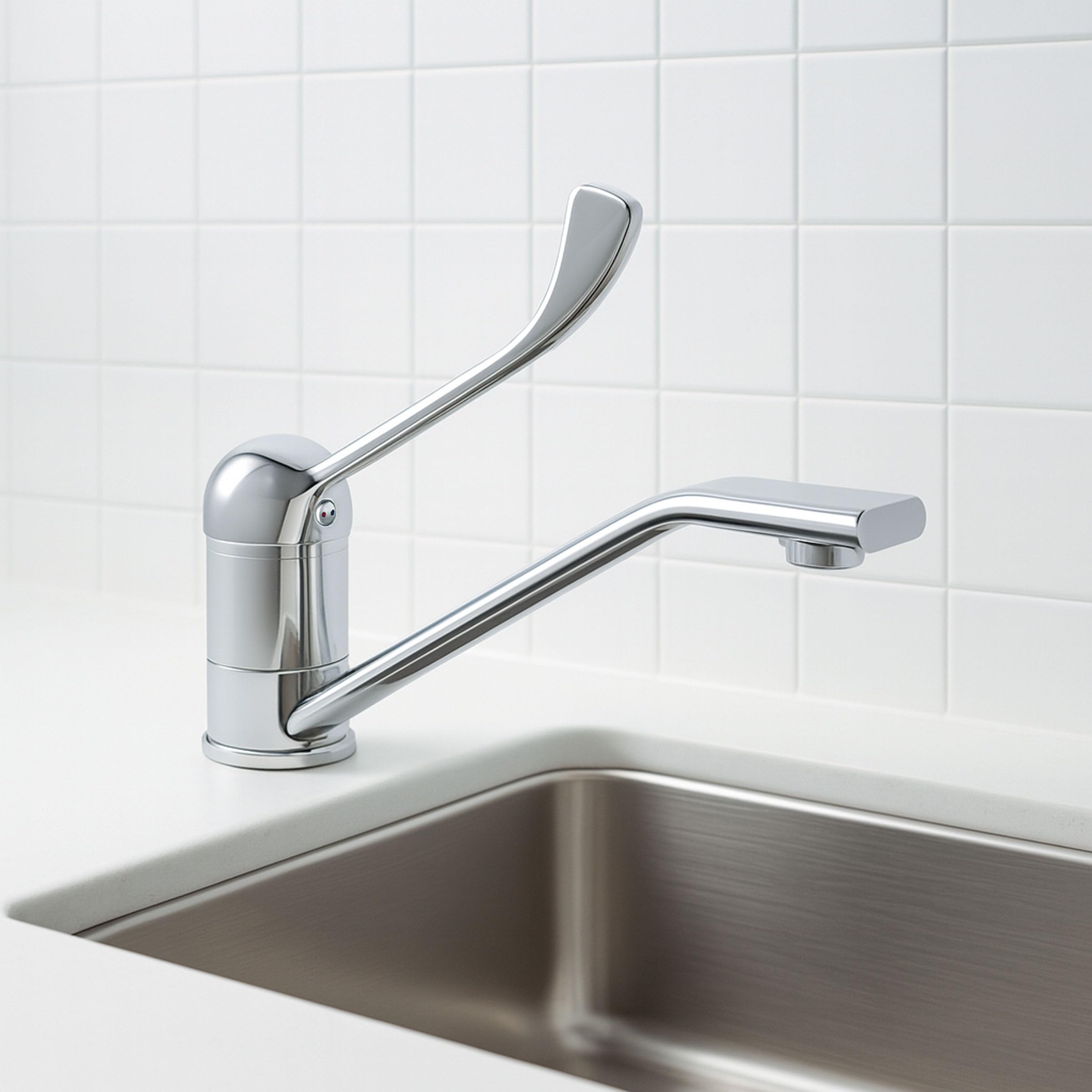 Hygienearmatur Küchenarmatur Klinikarmatur, Küchen Wasserhahn mit langem Hebel, Arztgriff zur Ellenbogen Bedienung und schwenkbarem Auslauf für Klinik, Arztpraxis, Labor und Werkstatt