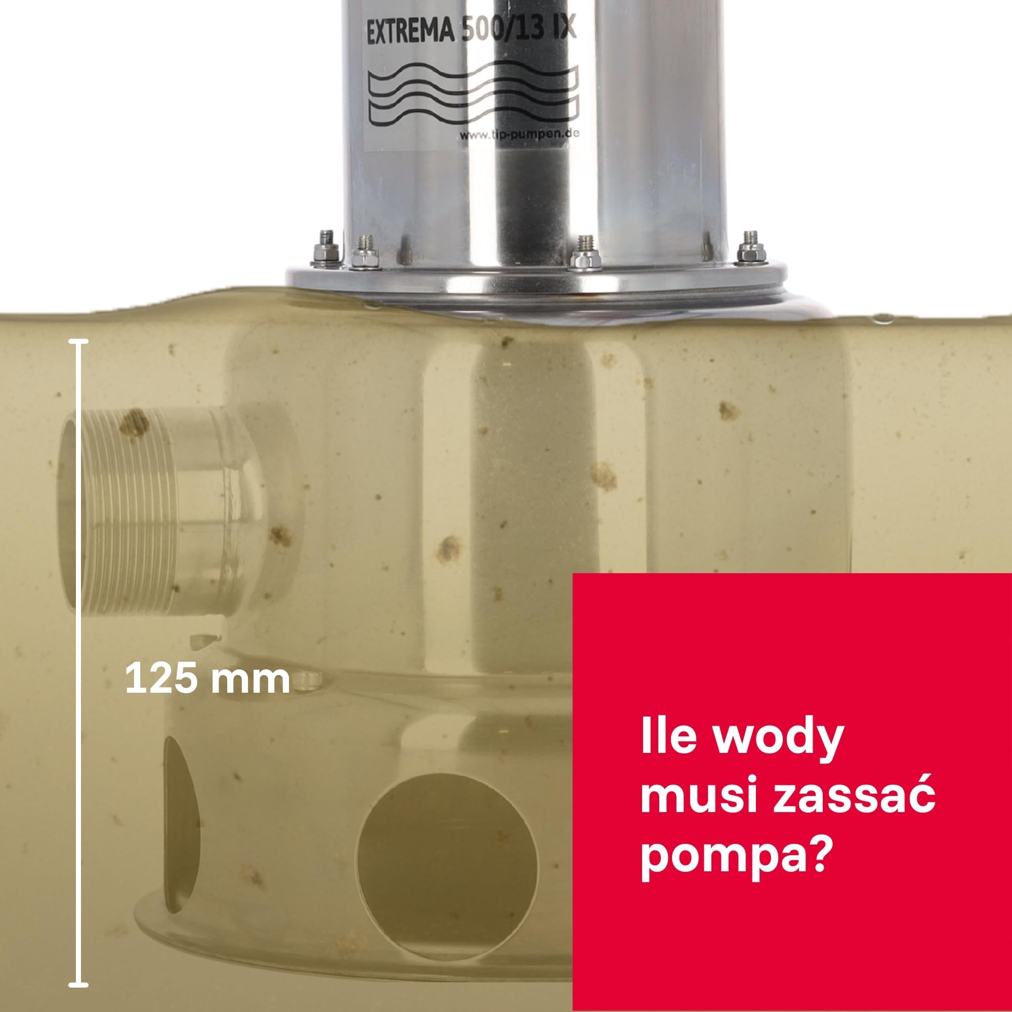 T.I.P. Pompa zanurzeniowa do brudnej wody - Stalowa pompa budowlana (30 000 l/h, 13m wysokość, 1,3bar, 1800W, 45mm, 95°C) Extrema 500/13 IX
