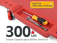 Vista 4 de MaxWorks 50874 carretilla de garaje con ruedas de plástico de 40 pulgadas con apoyacabezas acolchado y dos charolas para herramientas, 300 libras