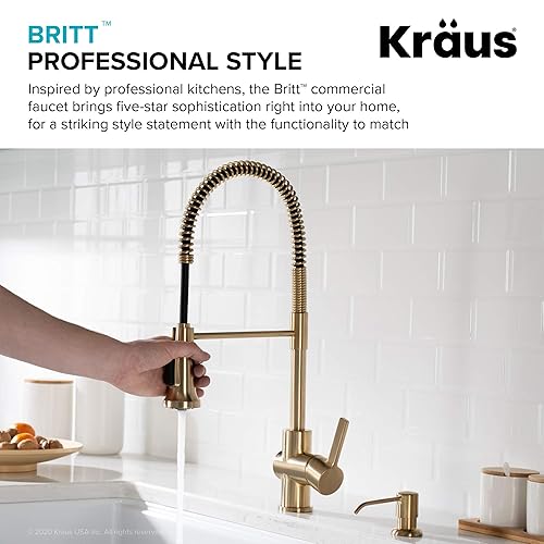 Miniatura 8 de KRAUS Britt KPF-1690-FF-100BG - Grifo de cocina de estilo comercial y grifo de filtro de agua Purita en oro cepillado, KPF-1690-FF-100BG