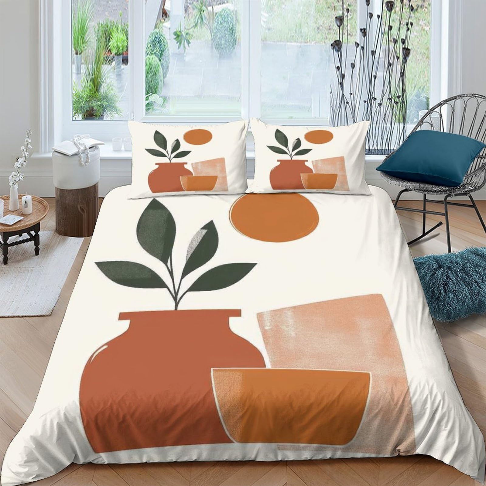 Ctjqhvkz Style-7 3D Printed Abstract Art Fitted Sheet Microfiber Soft Rust Orange Botanical Mattress Cover For Bedroom Dorm Decor Single（135X200cm）